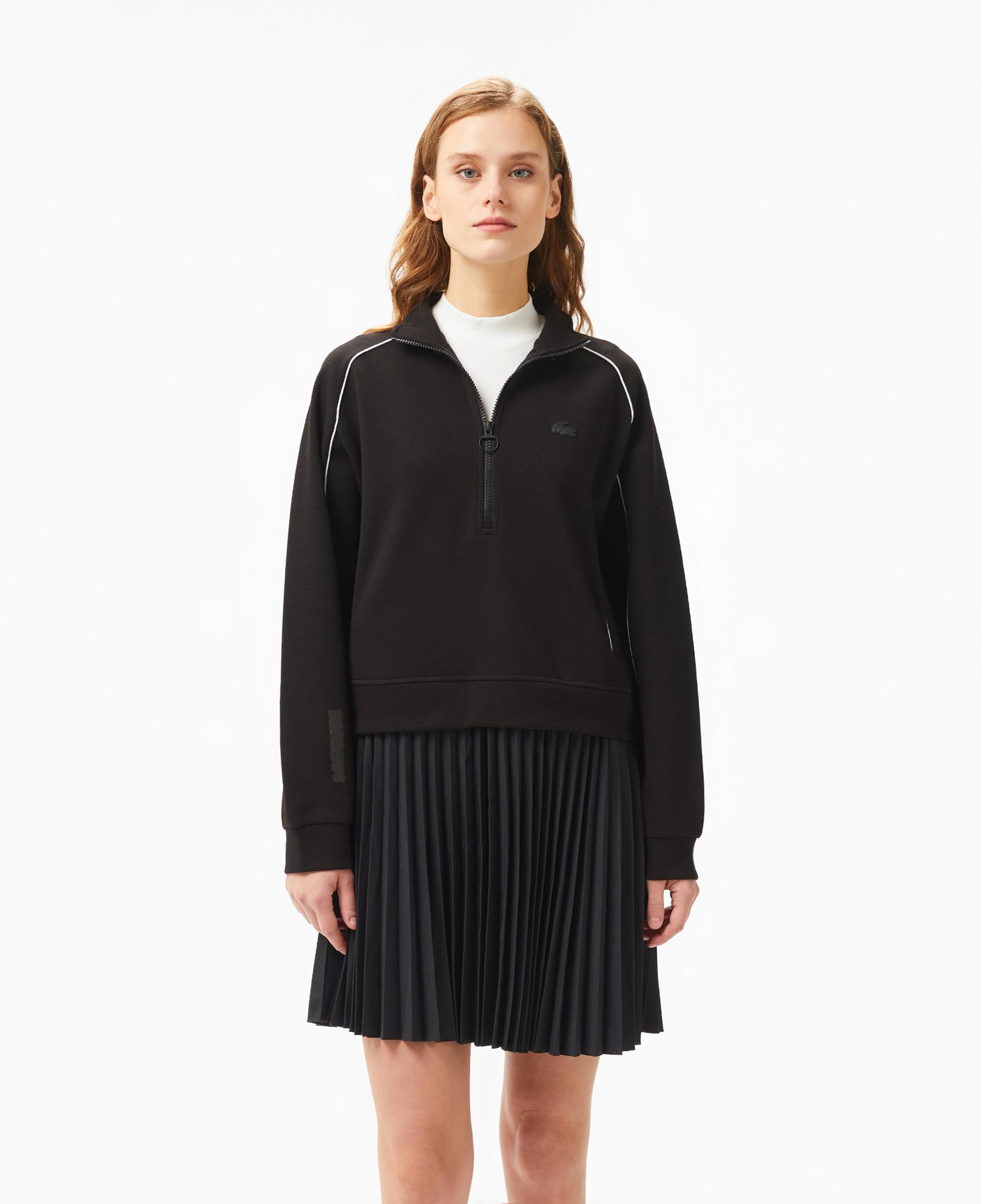 Lacoste Kadın Flare Fit Uzun Kollu Fermuarlı Yaka Koyu Siyah Elbise