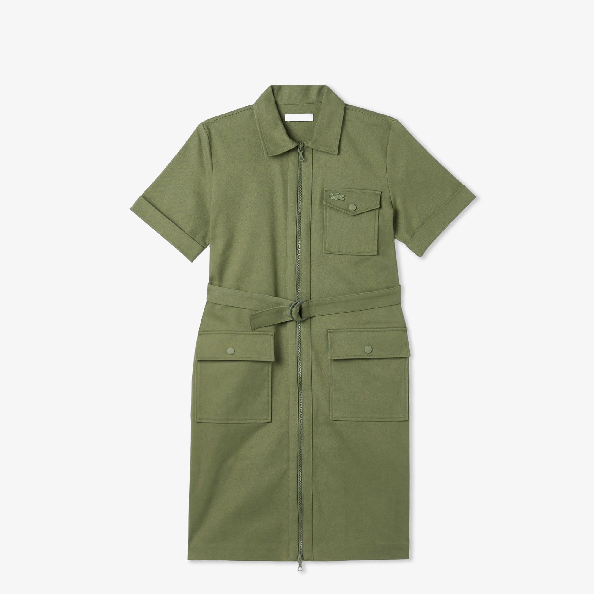 Lacoste Kadın Regular Fit Polo Yaka Haki Elbise