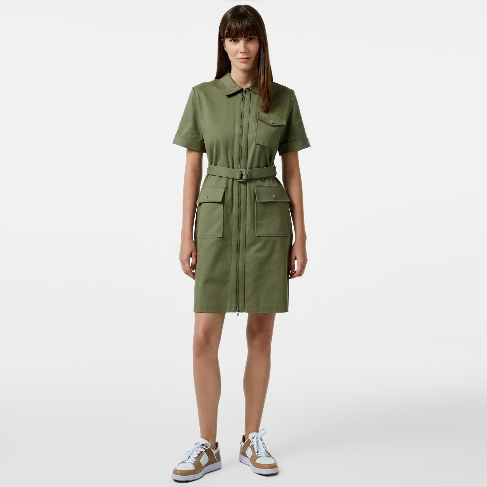 Lacoste Kadın Regular Fit Polo Yaka Haki Elbise