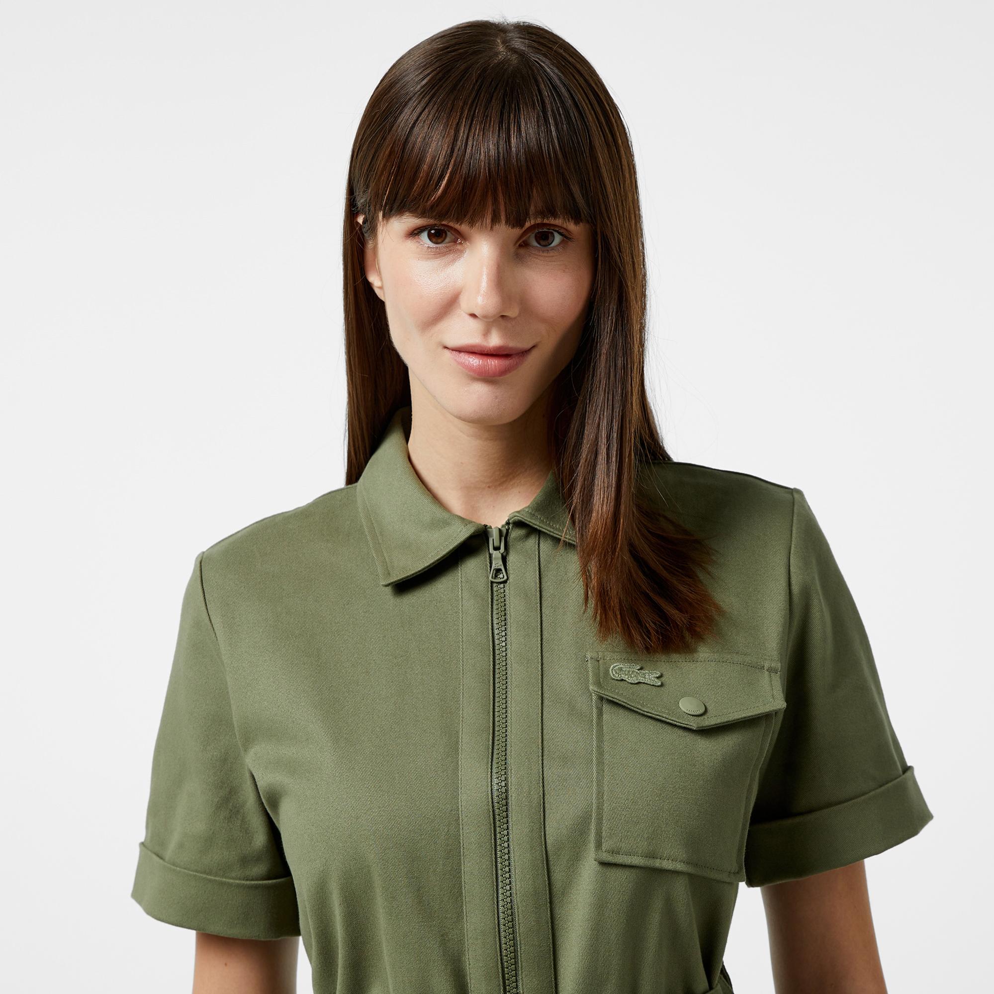 Lacoste Kadın Regular Fit Polo Yaka Haki Elbise