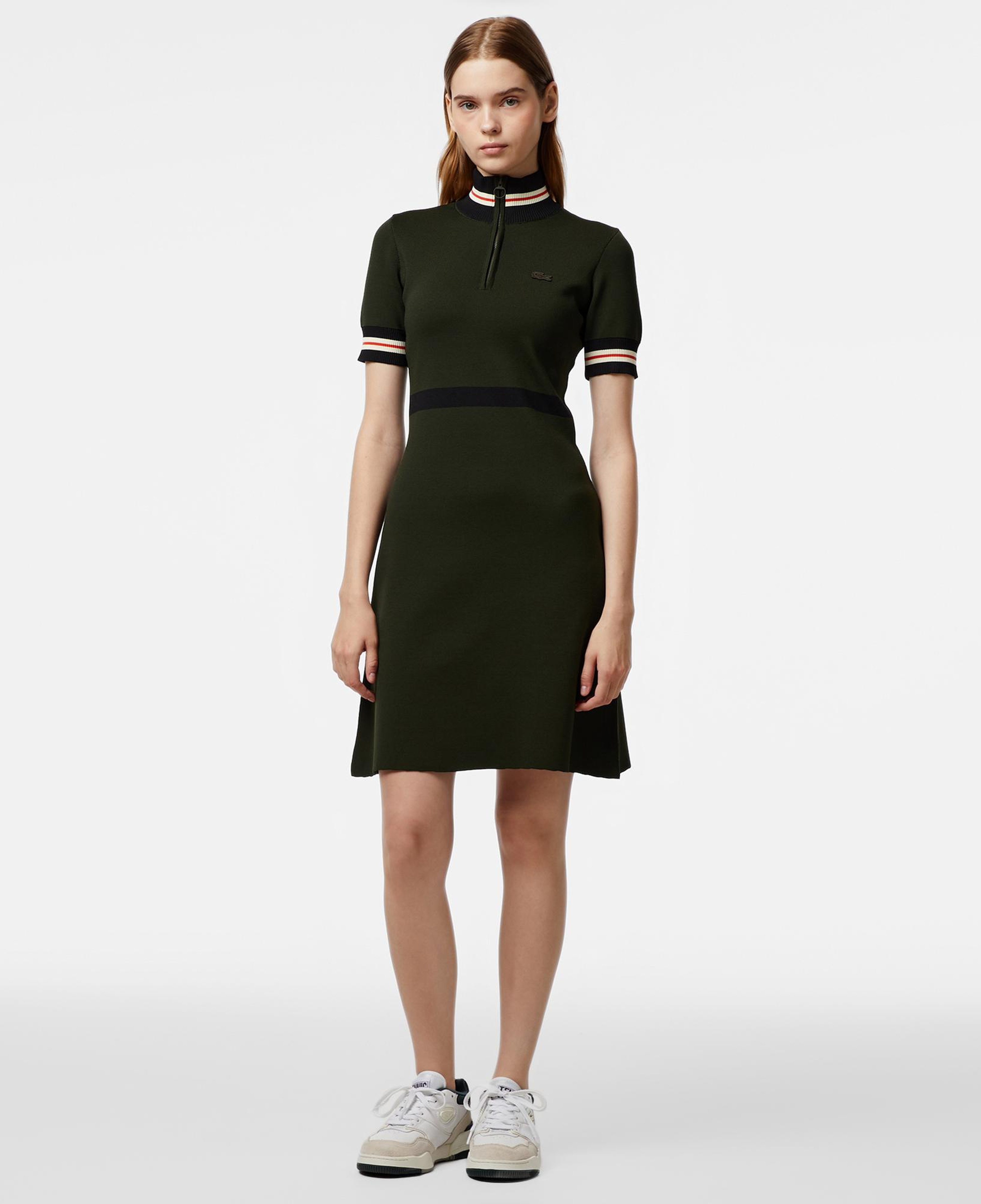 Lacoste Kadın Flare Fit Kısa Kollu Dik Yaka Haki Elbise