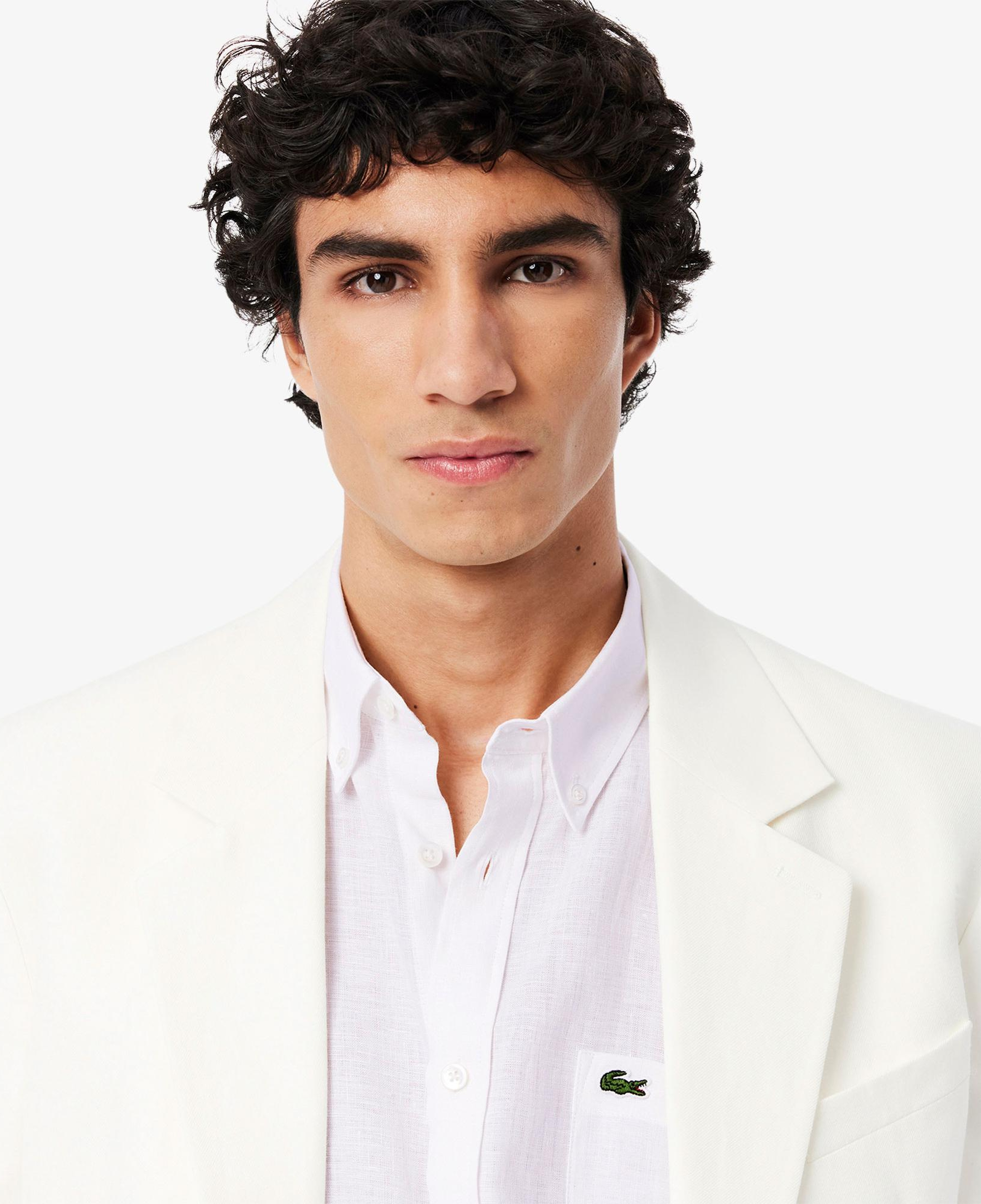 Lacoste Erkek Regular Fit Kısa Kollu Düğmeli Yaka Keten Beyaz Gömlek