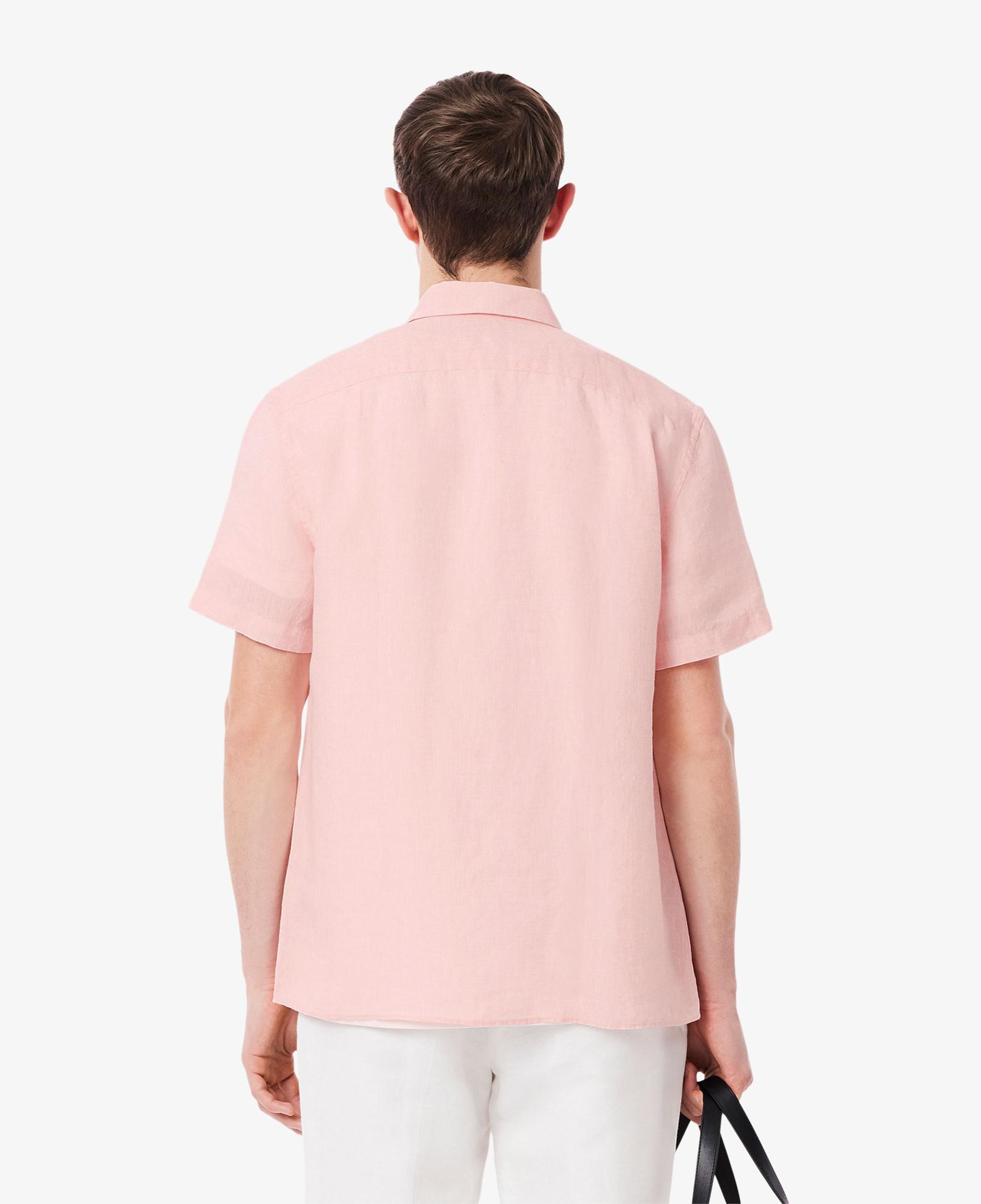 Lacoste Erkek Regular Fit Kısa Kollu Düğmeli Yaka Keten Açık Pembe Gömlek