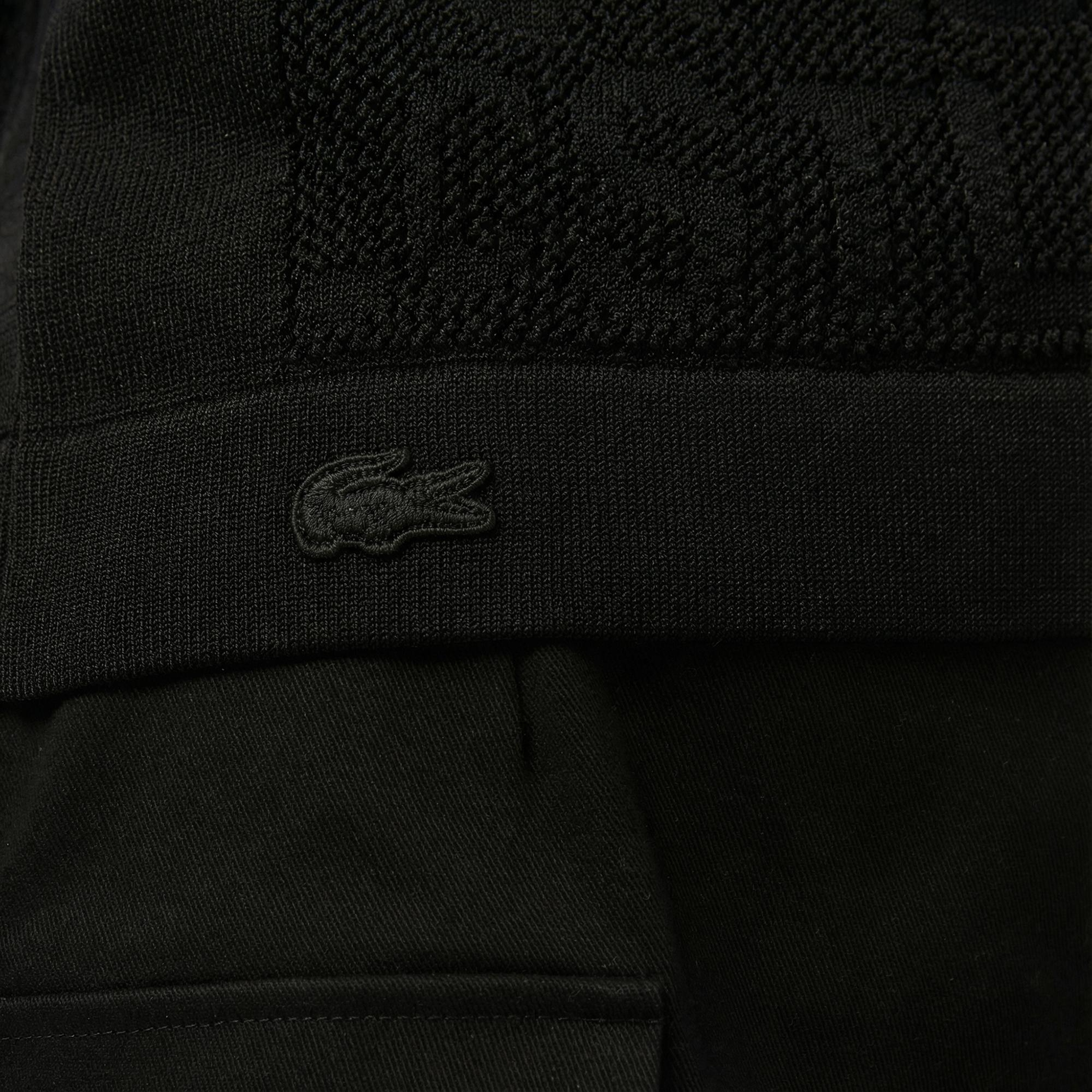 Lacoste Kadın Kısa Kollu Bisiklet Yaka Desenli Siyah Triko