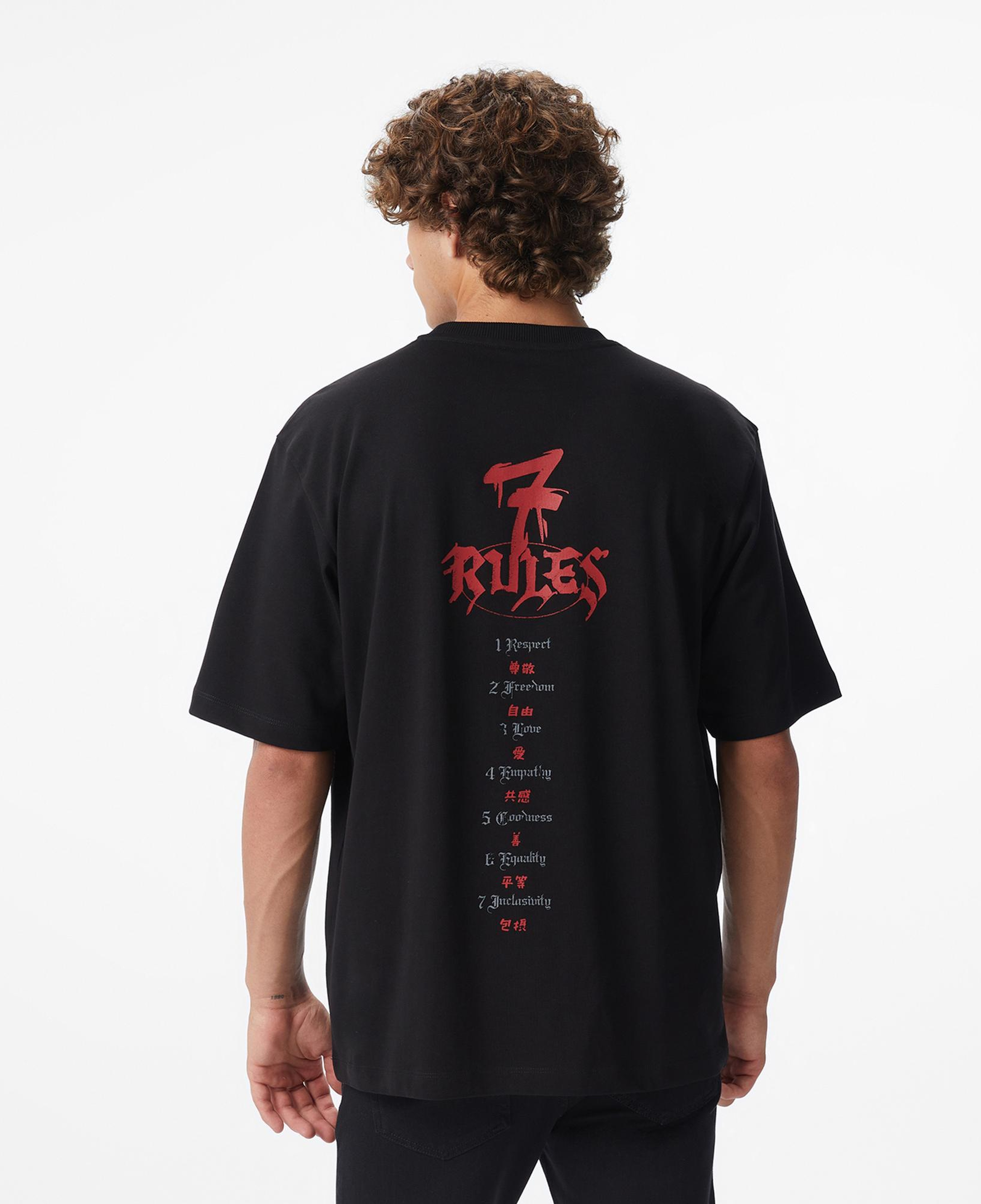 UNITED4 x Monkey Project 7 Rules Unisex Siyah T-Shirt