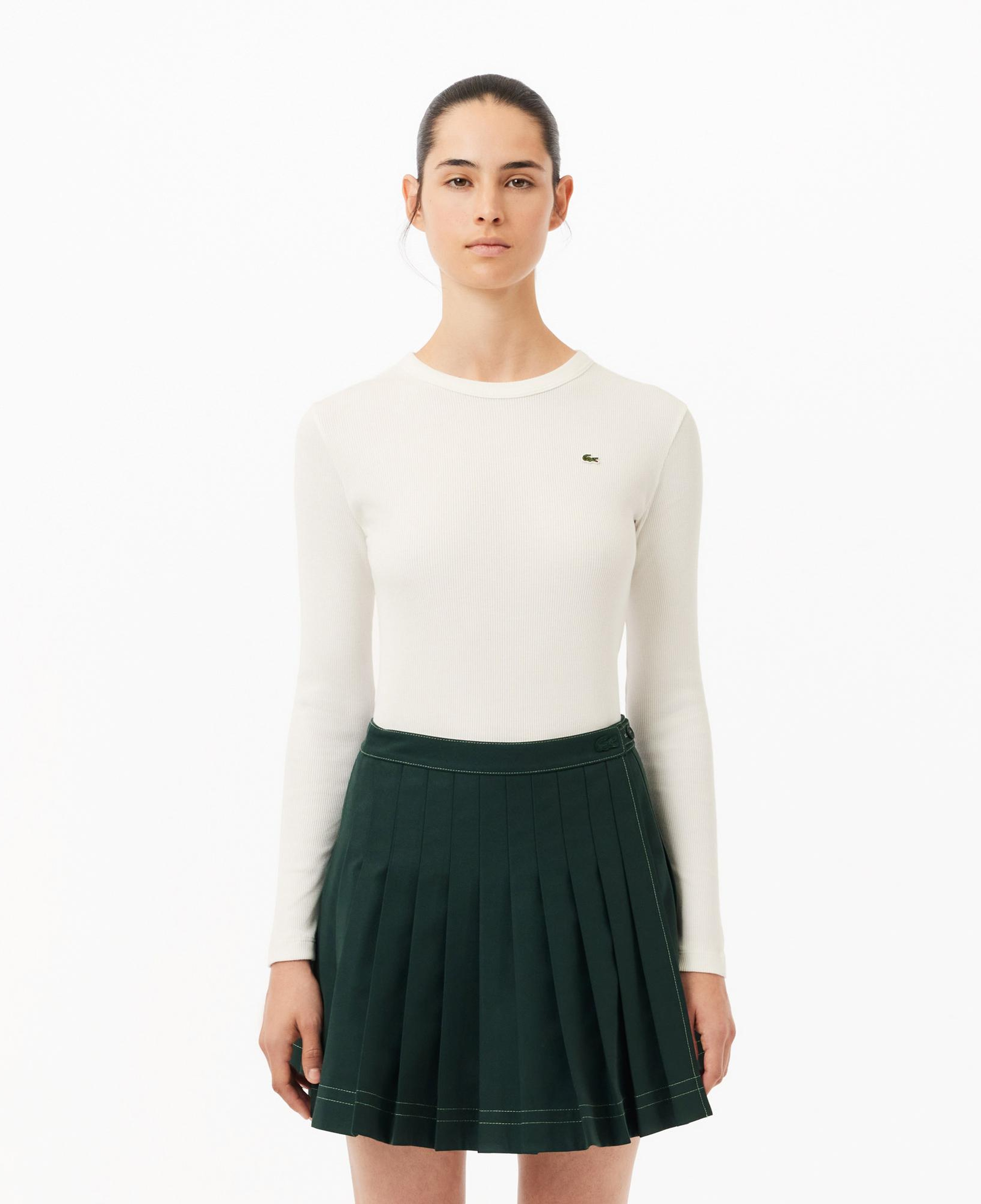 Lacoste Kadın Slim Fit Uzun Kollu Bisiklet Yaka Beyaz T-Shirt