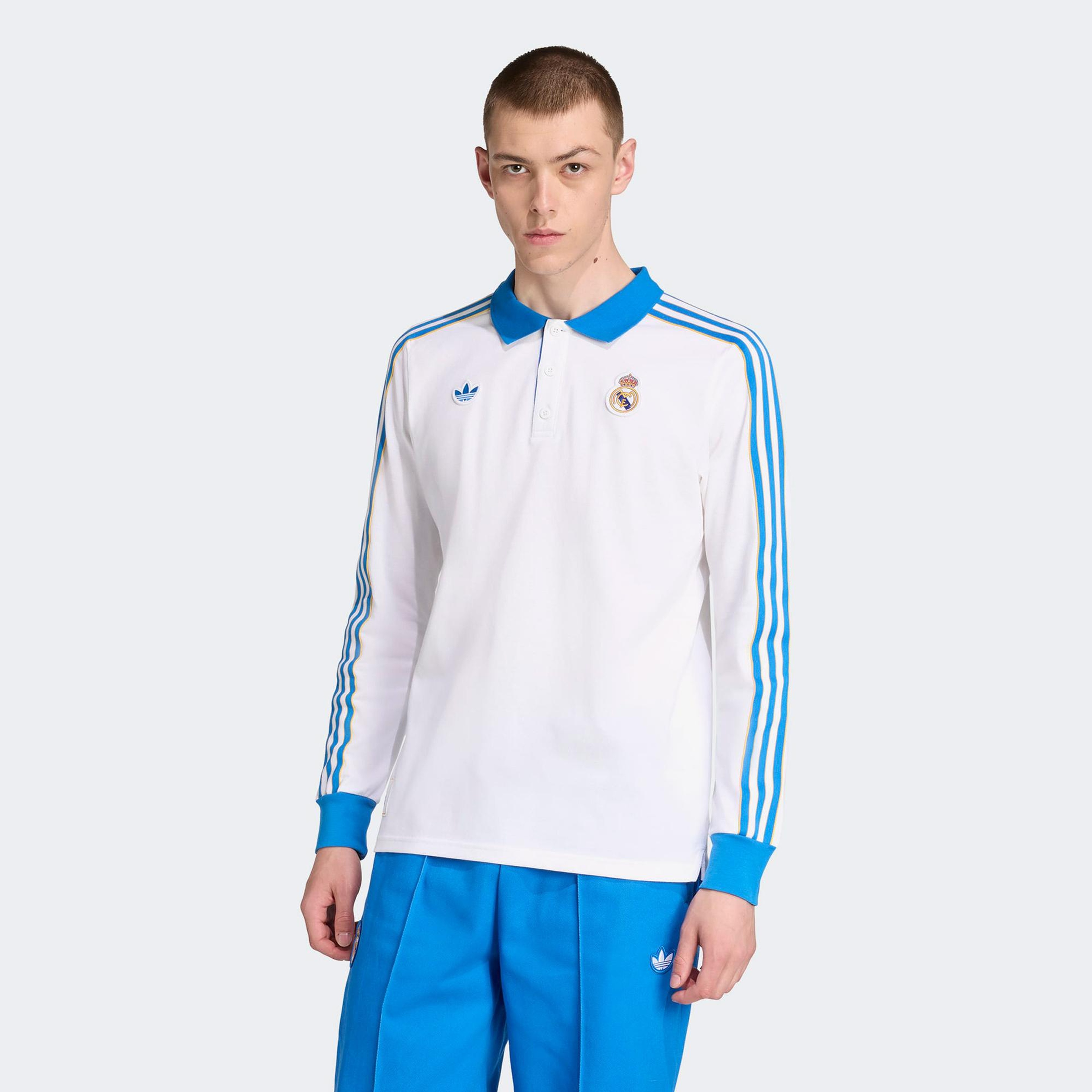 adidas Real Madrid Terrace Icons Erkek Beyaz/Mavi Polo T-Shirt