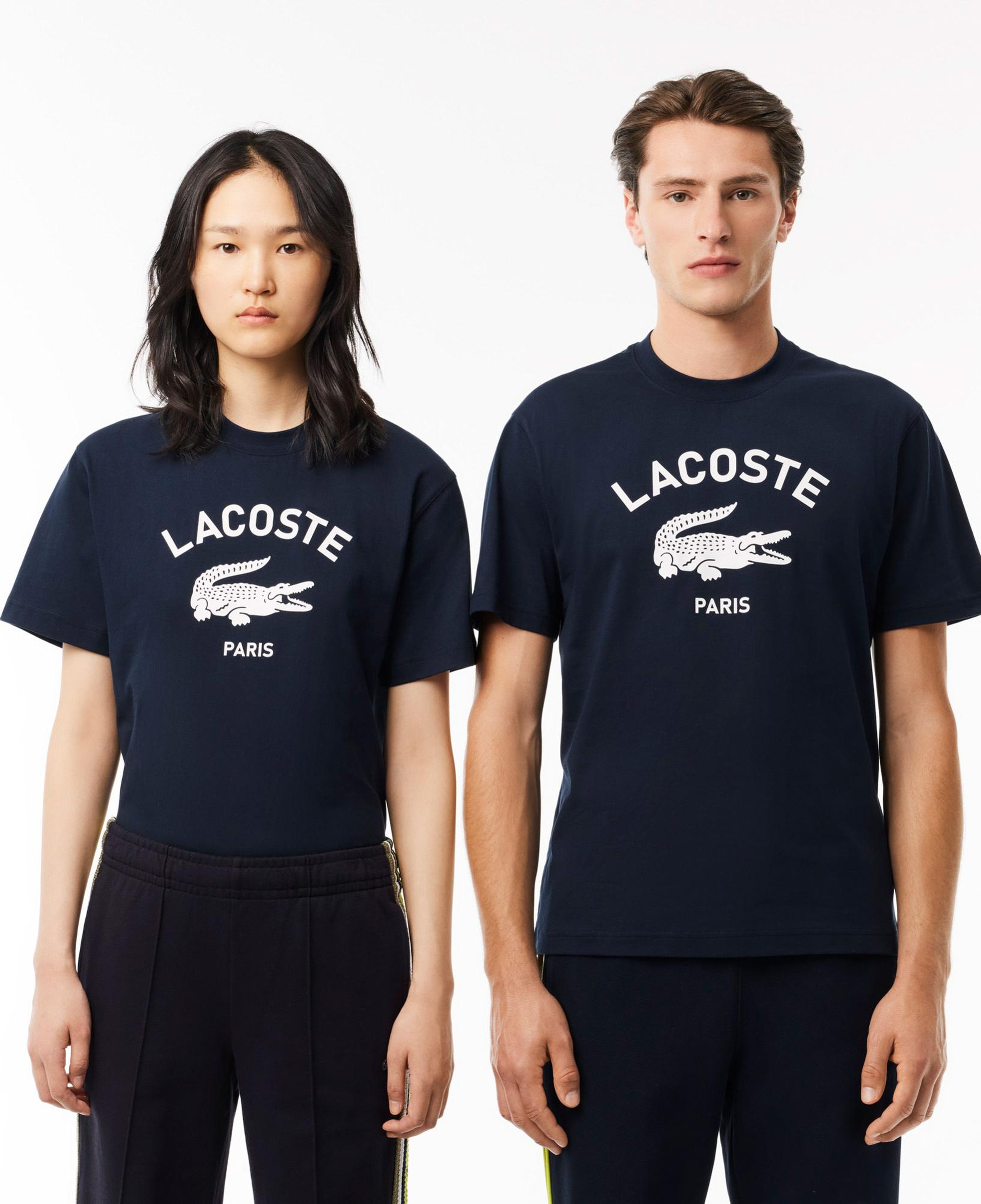 Lacoste Unisex Bisiklet Yaka Baskılı Lacivert T-Shirt