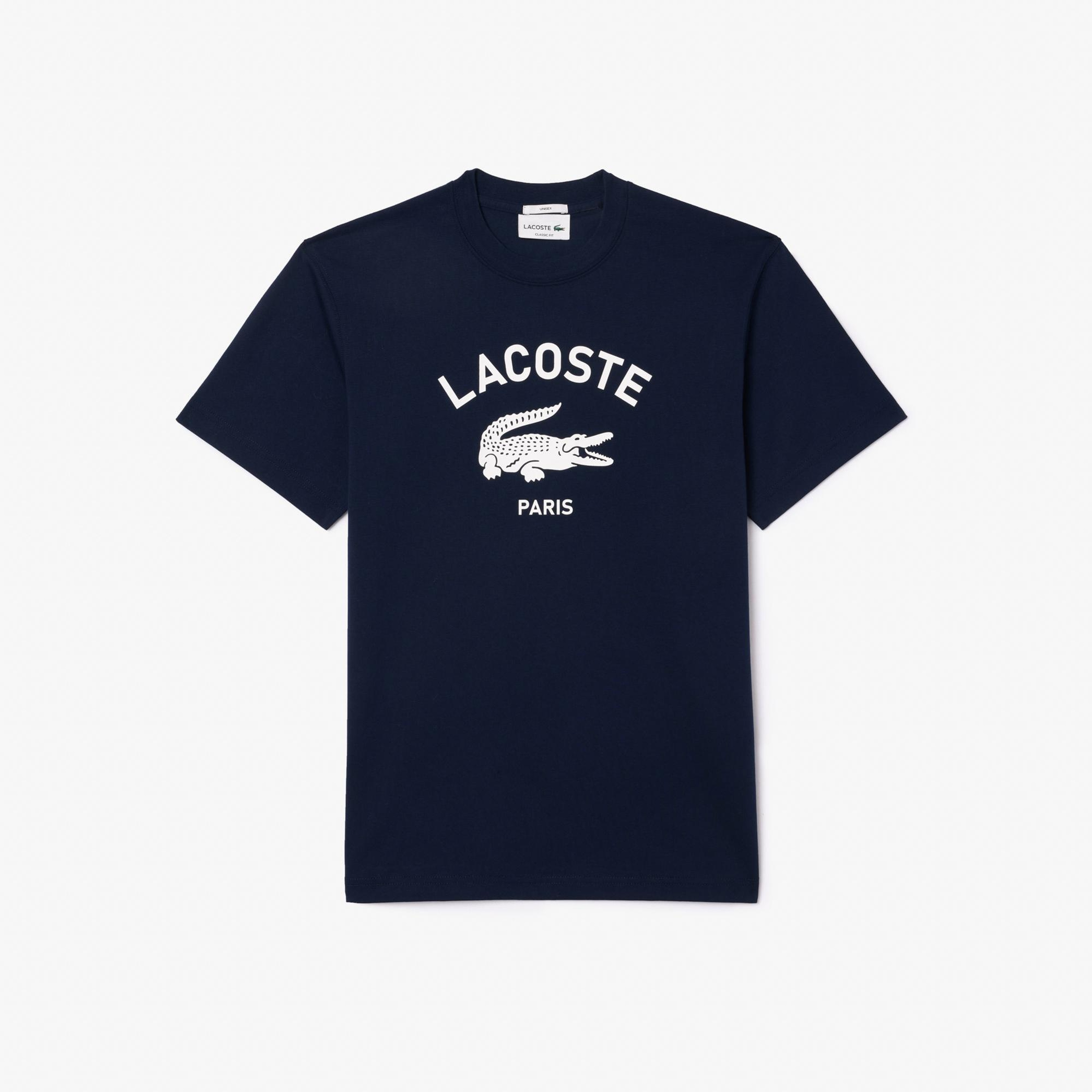 Lacoste Unisex Bisiklet Yaka Baskılı Lacivert T-Shirt