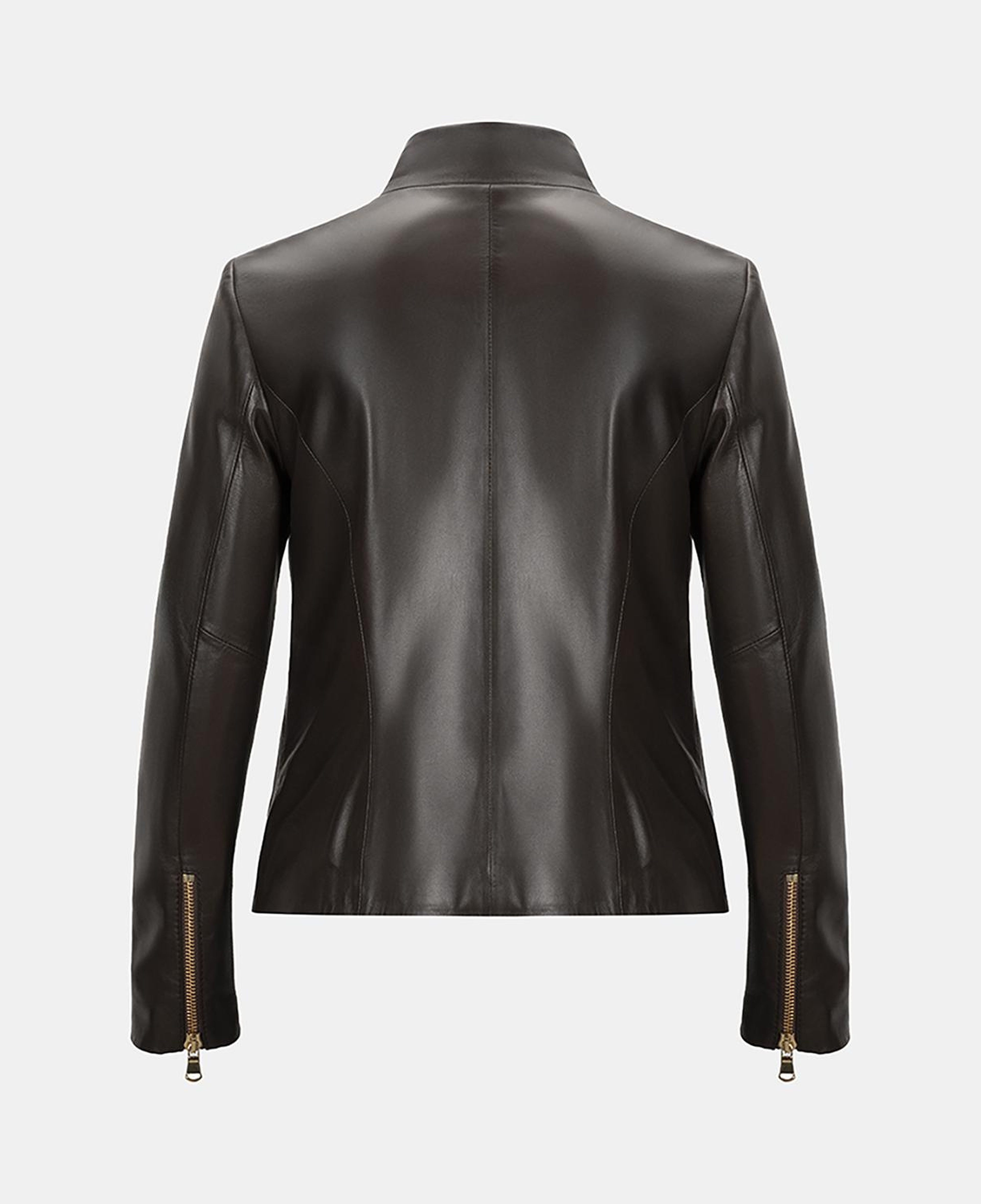 Kadın Kahve Hakim Yakalı Fit Deri Ceket