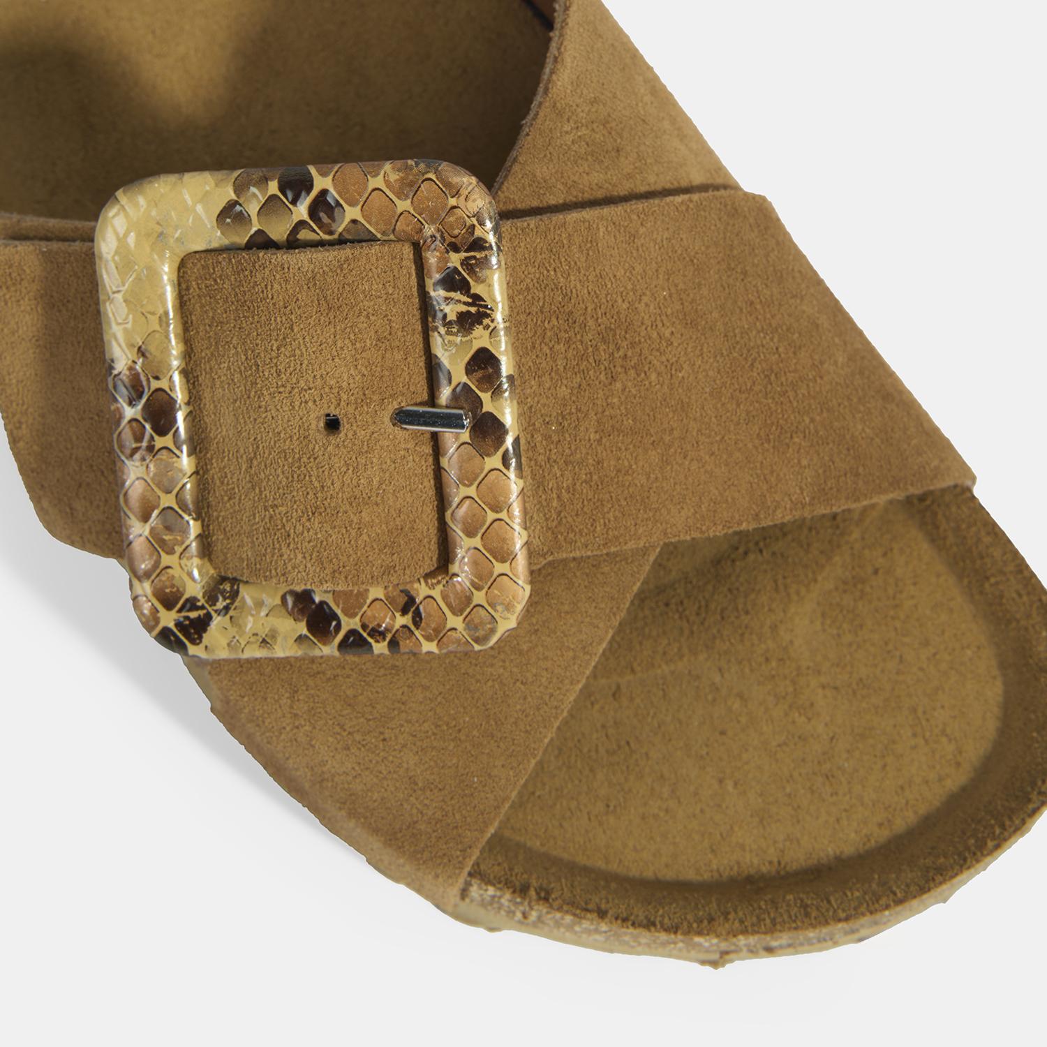 Kadın Taba Ayarlanabilir Toka Detaylı Süet Terlik