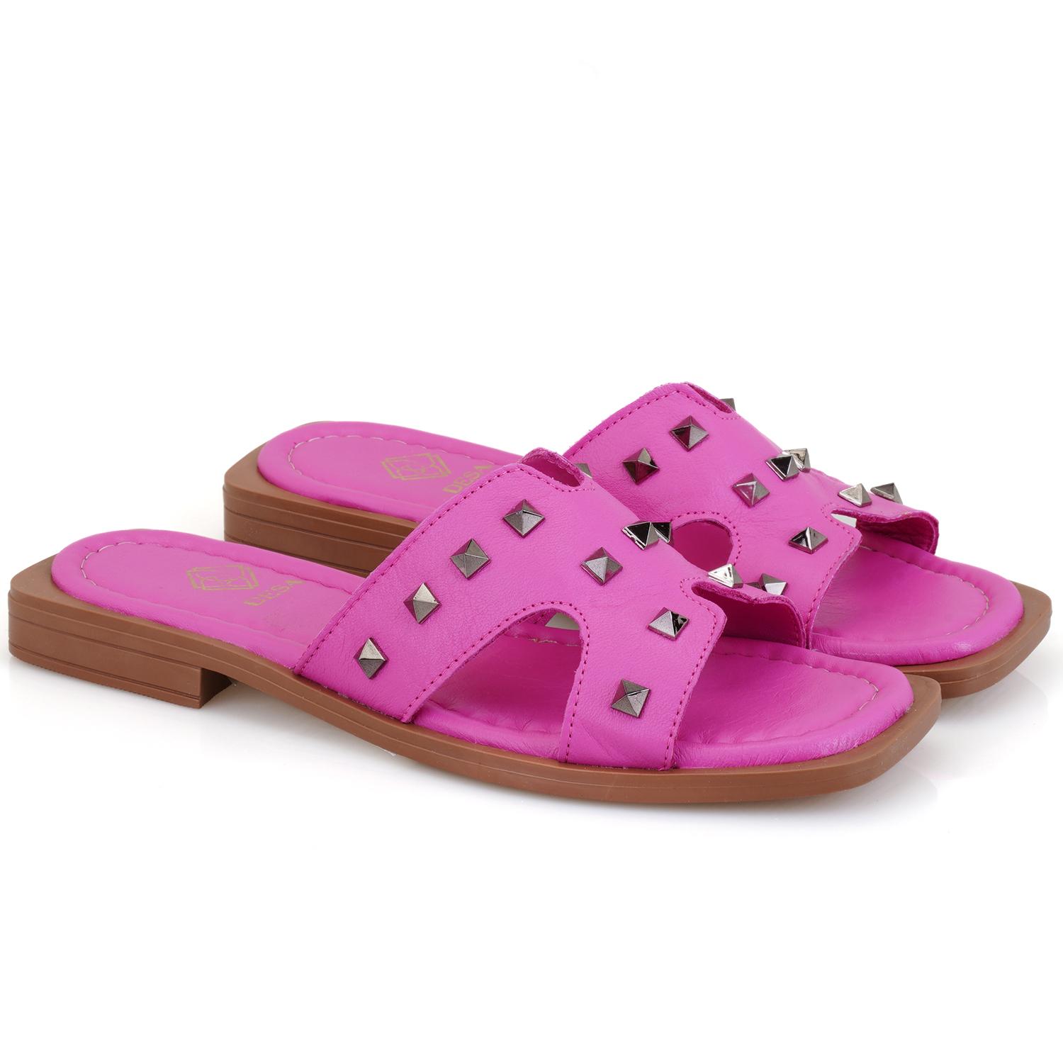 Kadın Pembe Deri Terlik