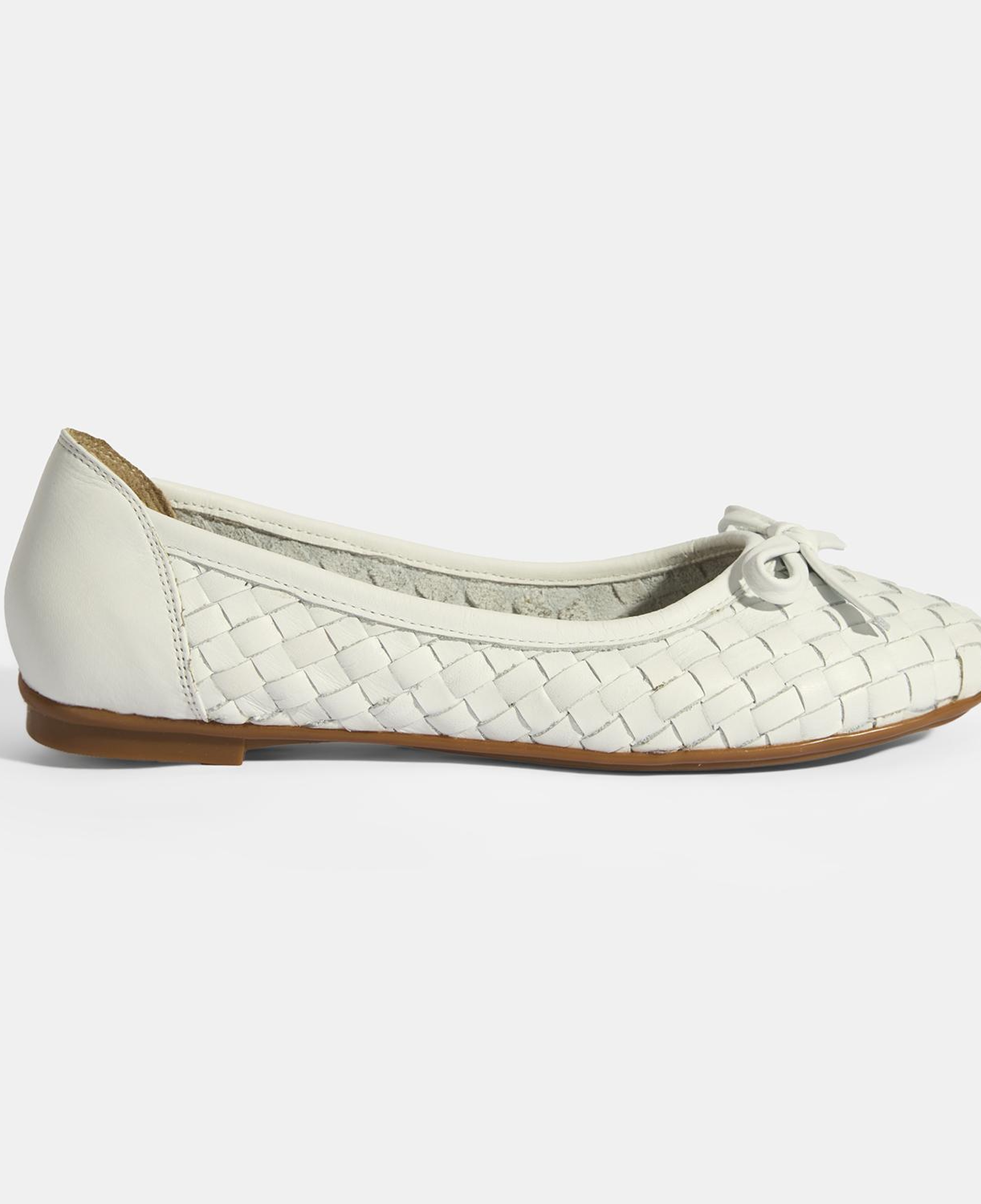 Kadın Beyaz Örgü Detaylı Fiyonklu Deri Babet