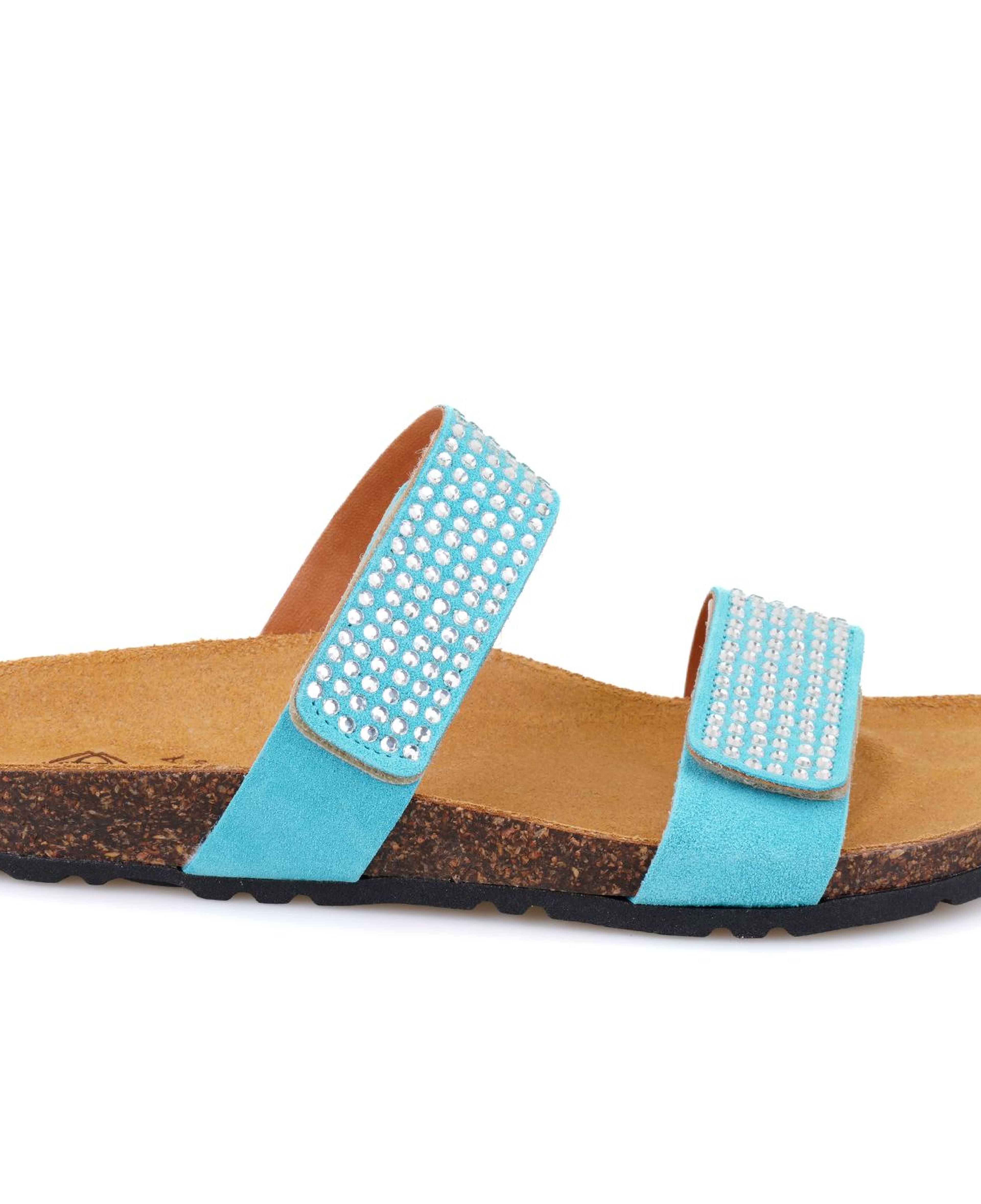 Kadın Mavi Cırt Cırtlı Süet Deri Terlik