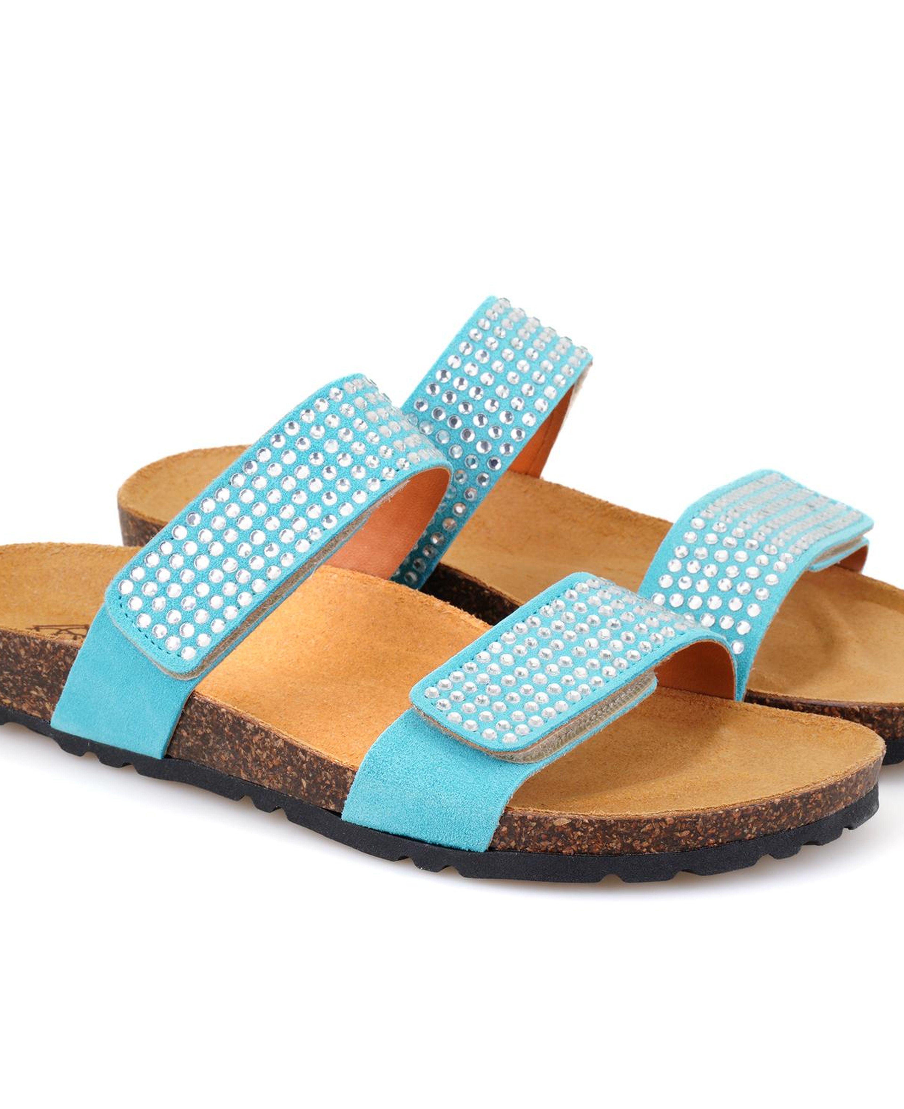 Kadın Mavi Cırt Cırtlı Süet Deri Terlik