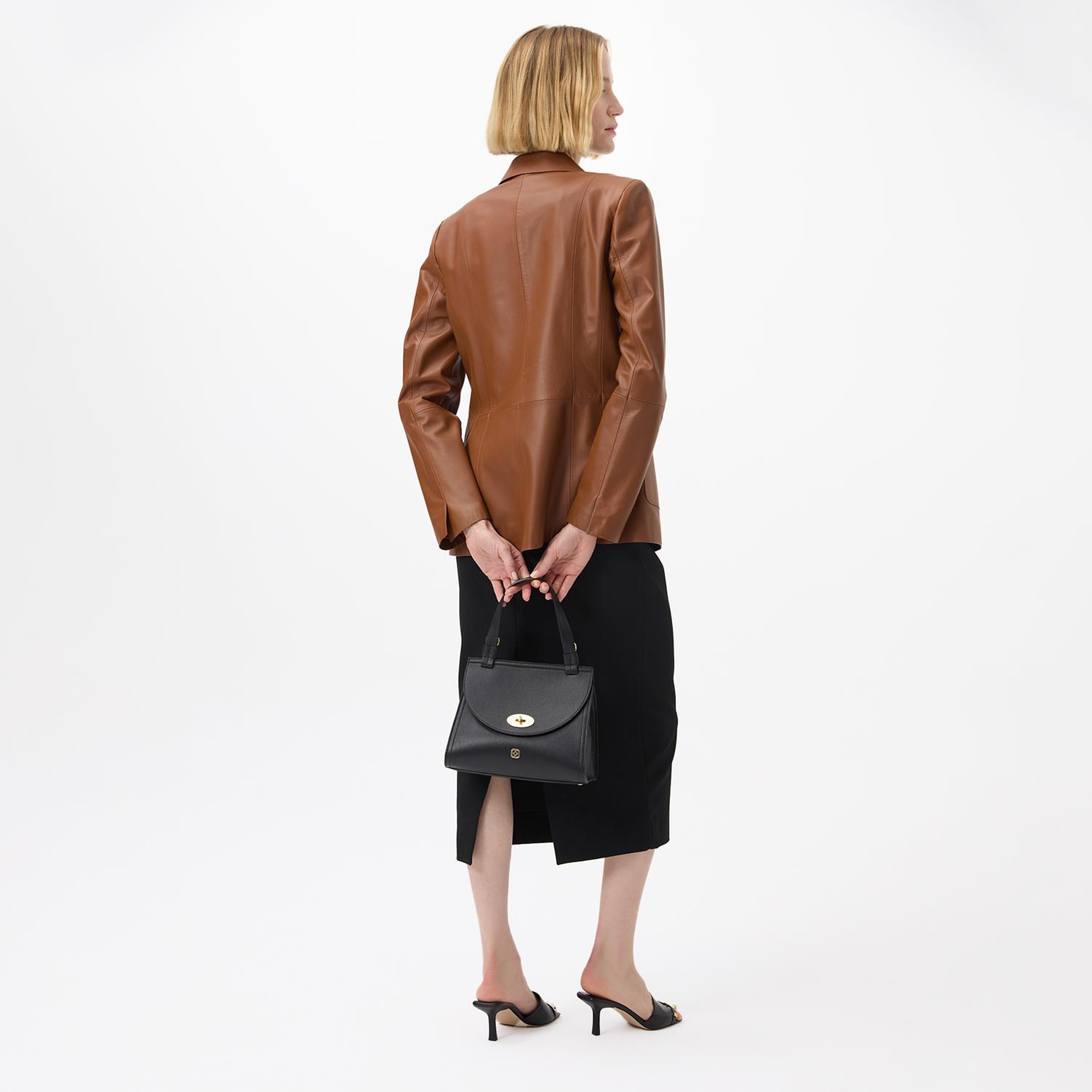 Angelea Kahve Kadın Blazer Deri Ceket