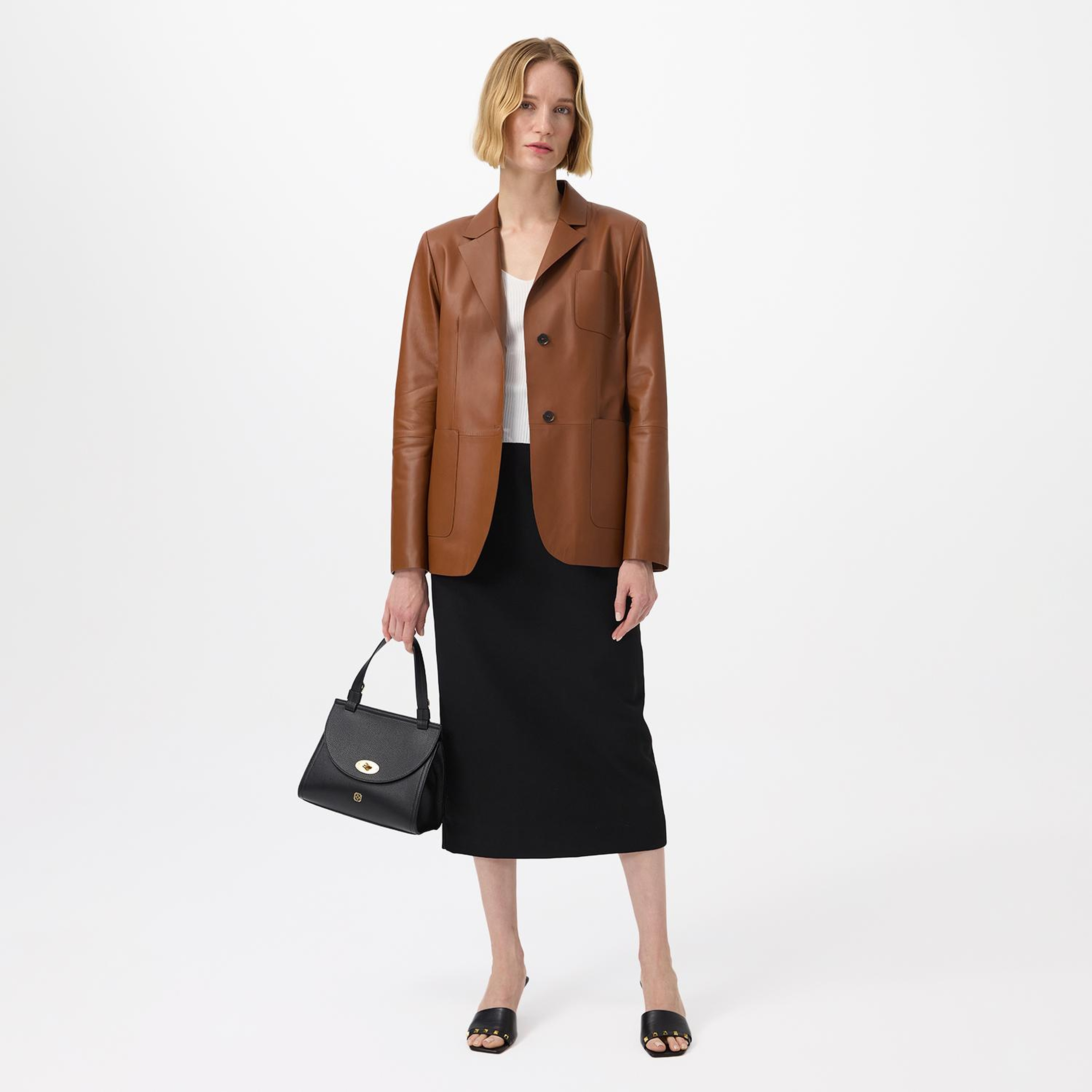 Angelea Kahve Kadın Blazer Deri Ceket