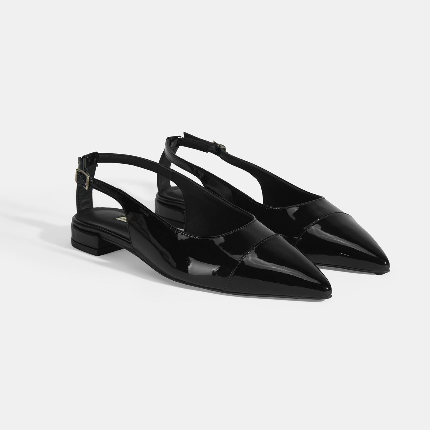 Kadın Siyah Ayarlanabilir Tokalı Rugan Babet