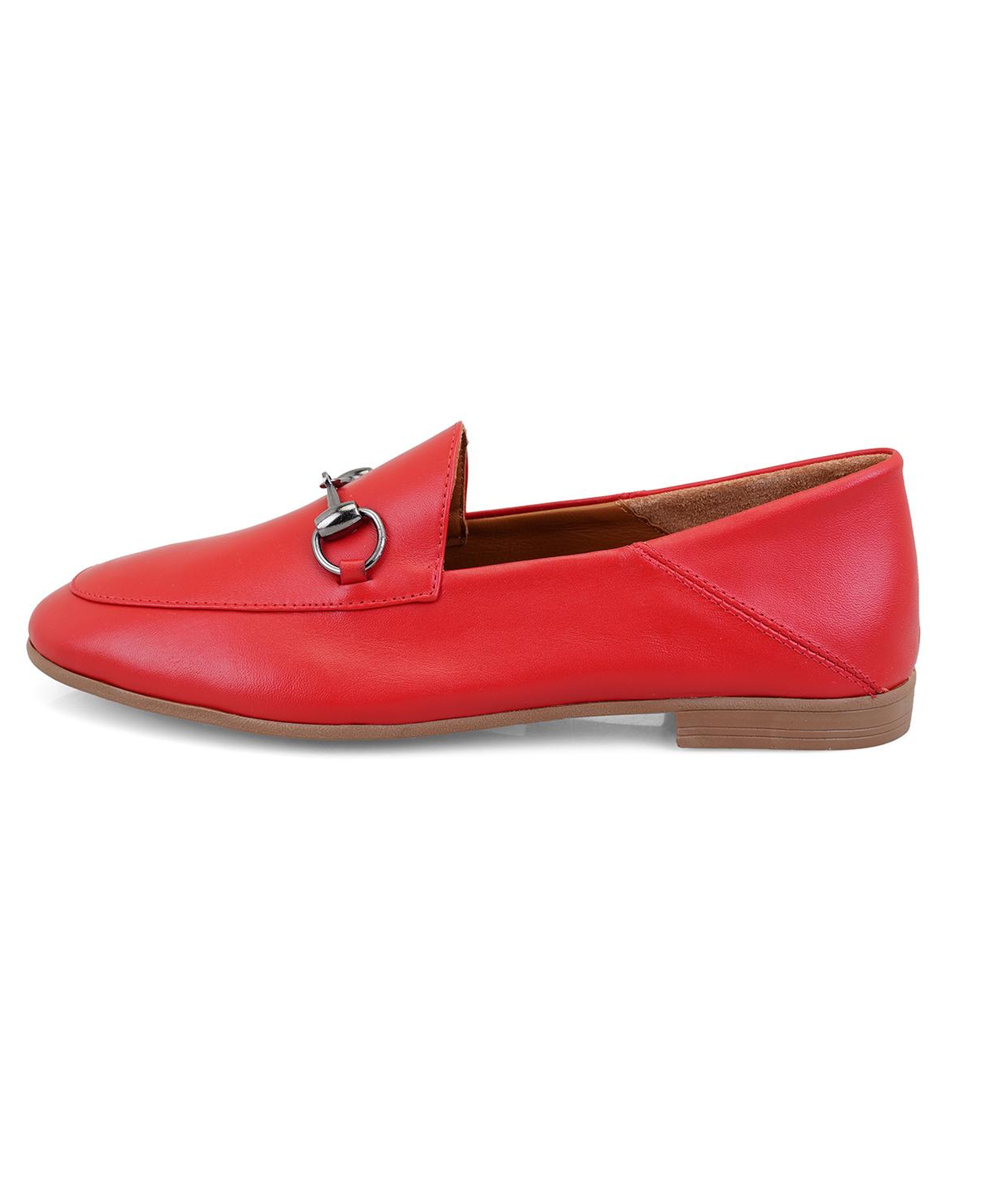 Kadın Kırmızı Toka Aksesuarlı Deri Babet