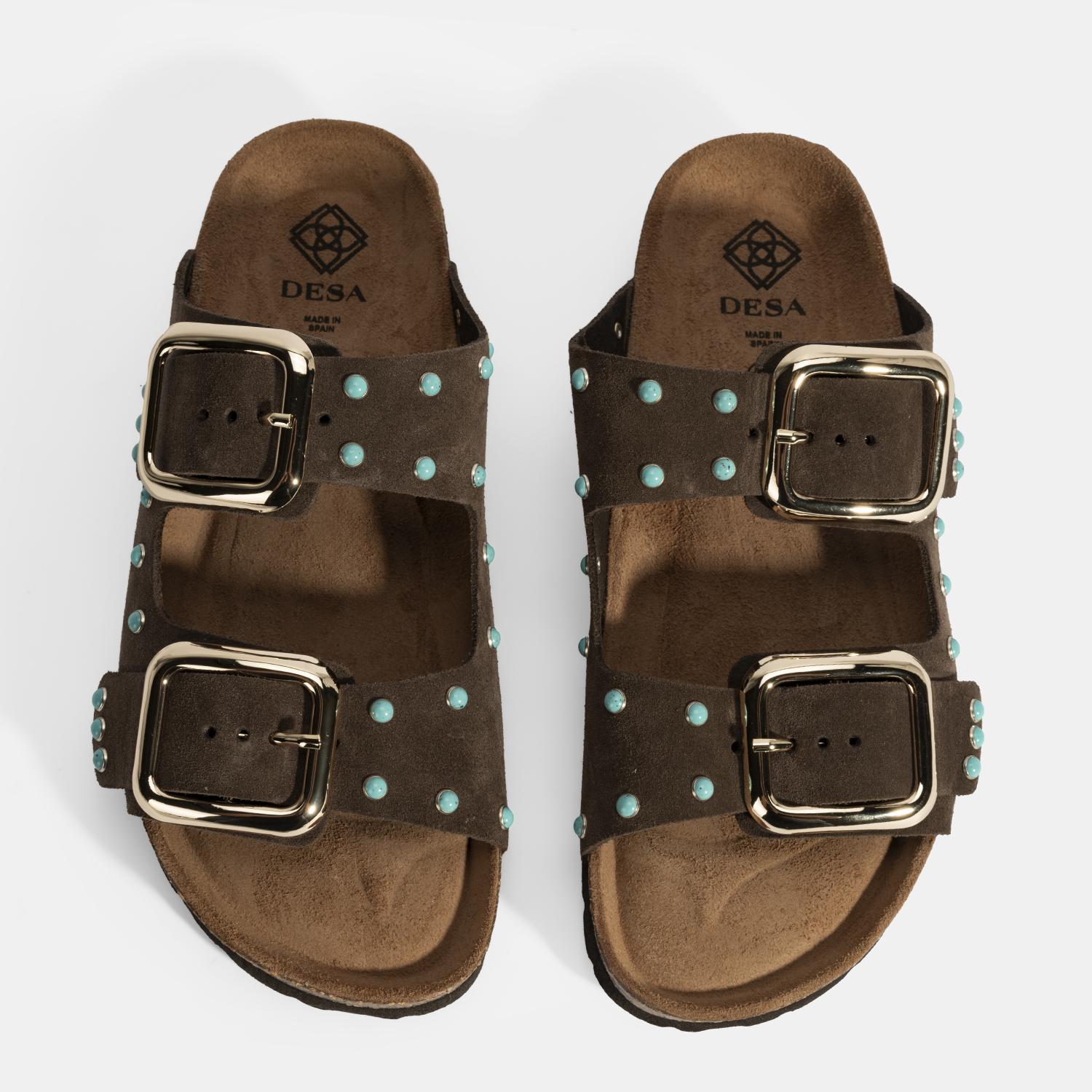 Kadın Kahve Ayarlanabilir Tokalı Süet Terlik