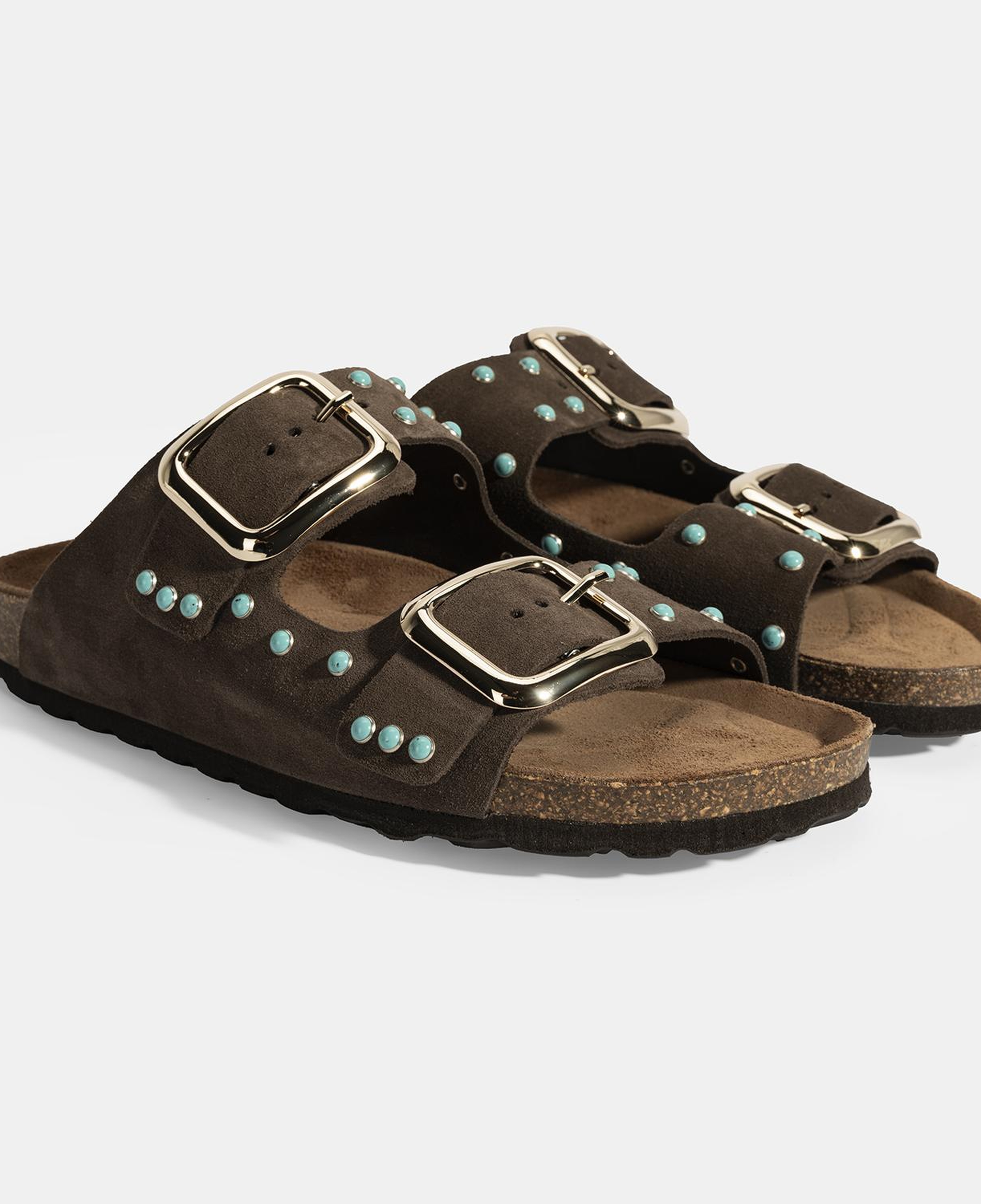 Kadın Kahve Ayarlanabilir Tokalı Süet Terlik