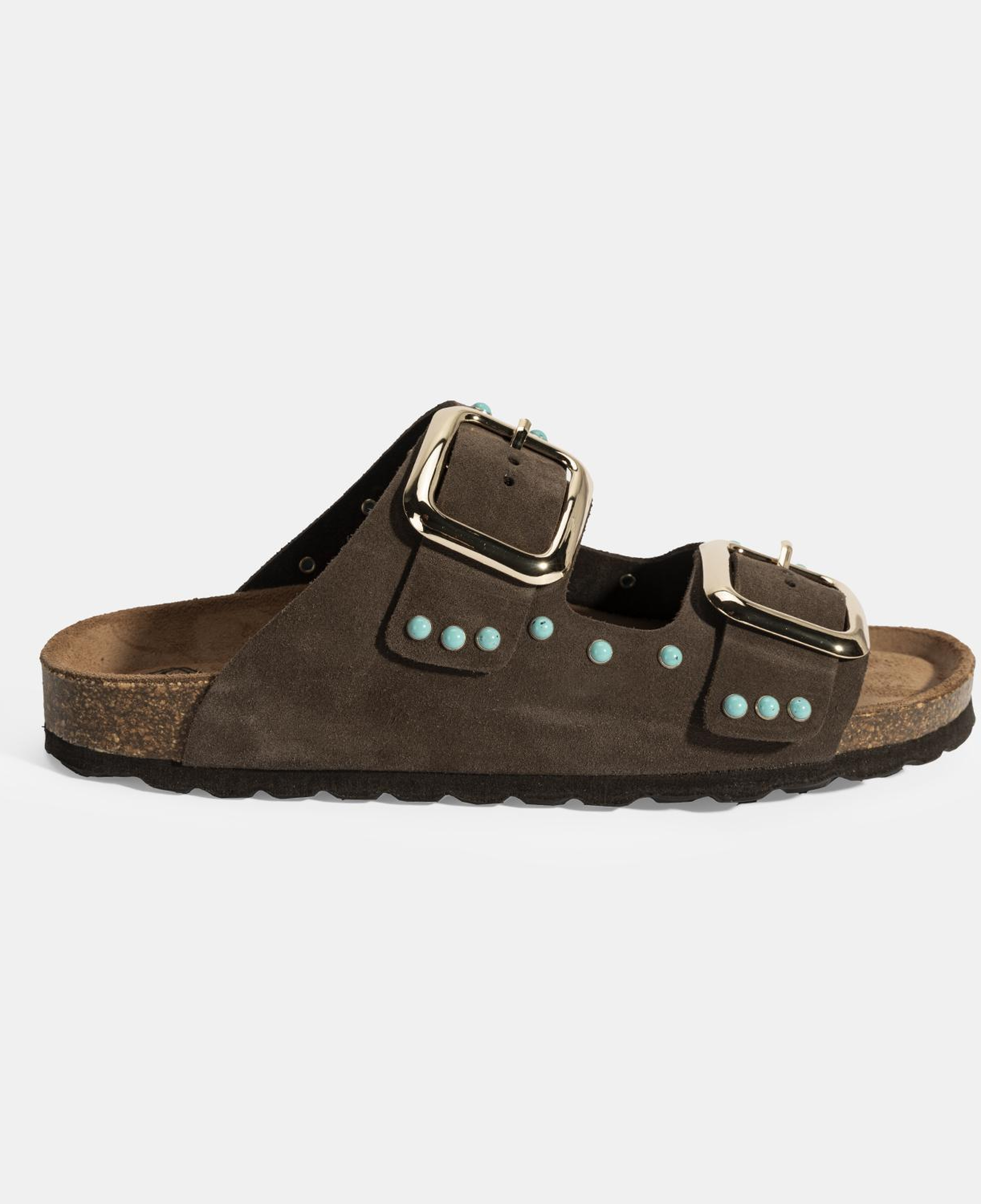 Kadın Kahve Ayarlanabilir Tokalı Süet Terlik