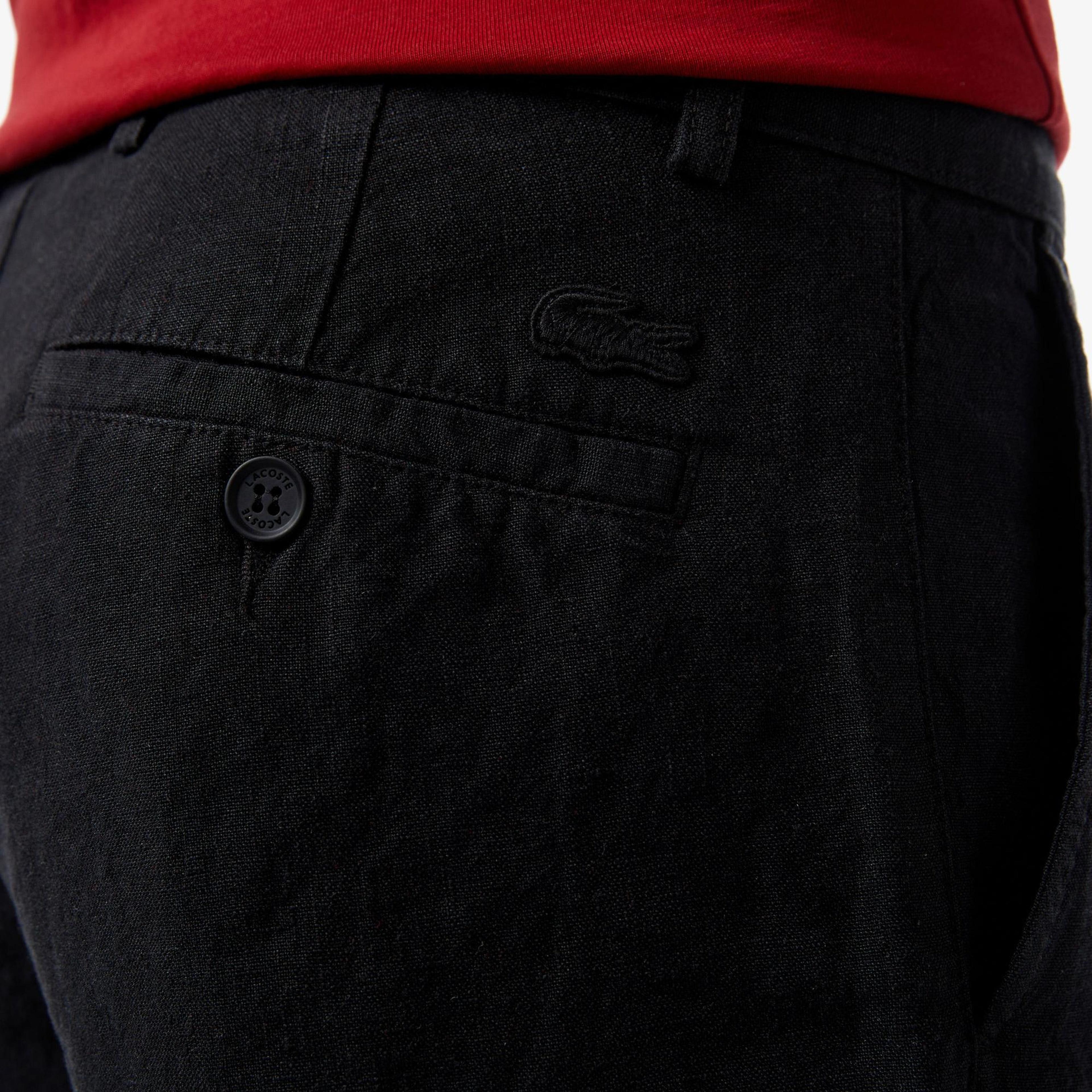 Lacoste Erkek Slim Fit Keten Siyah Bermuda Şort