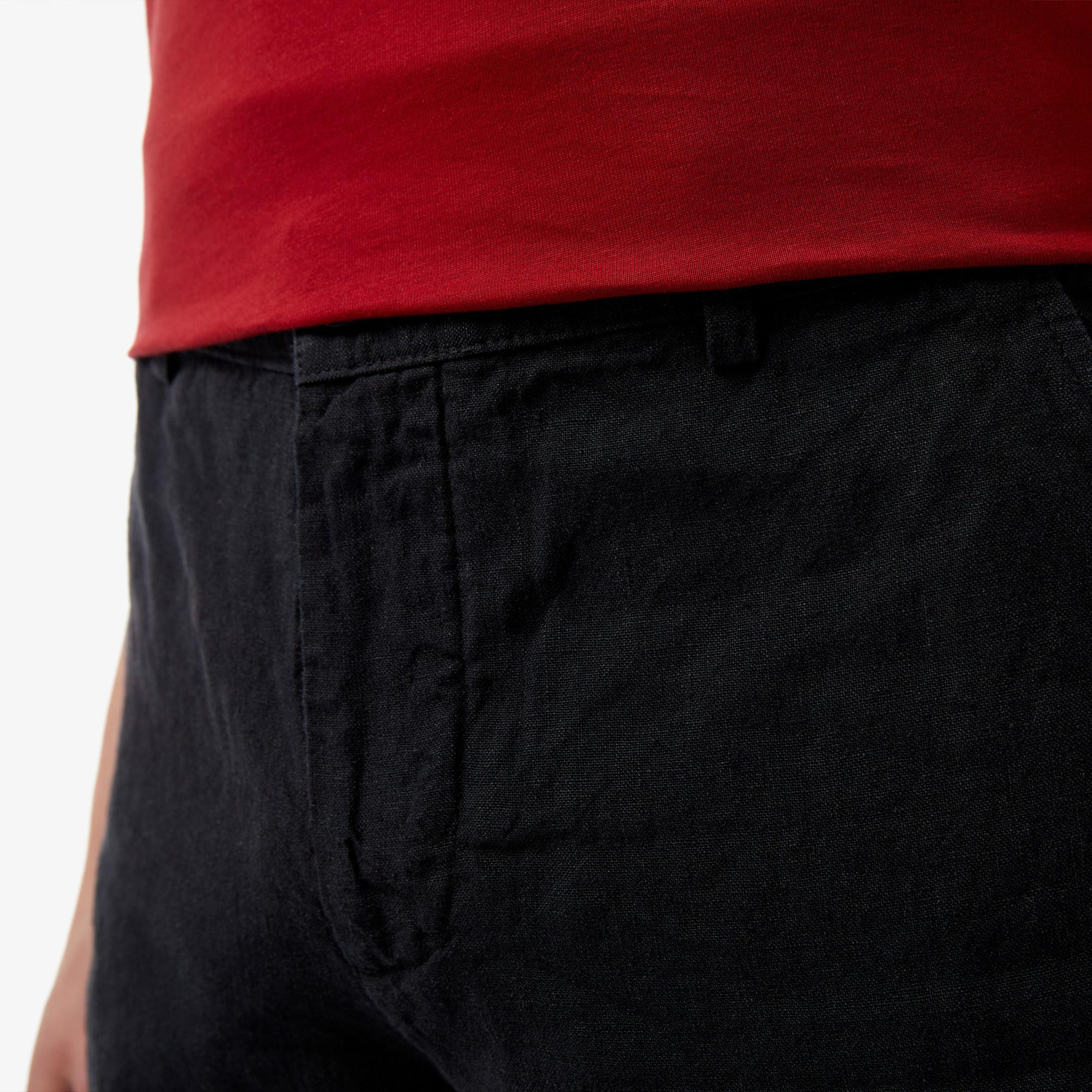 Lacoste Erkek Slim Fit Keten Siyah Bermuda Şort