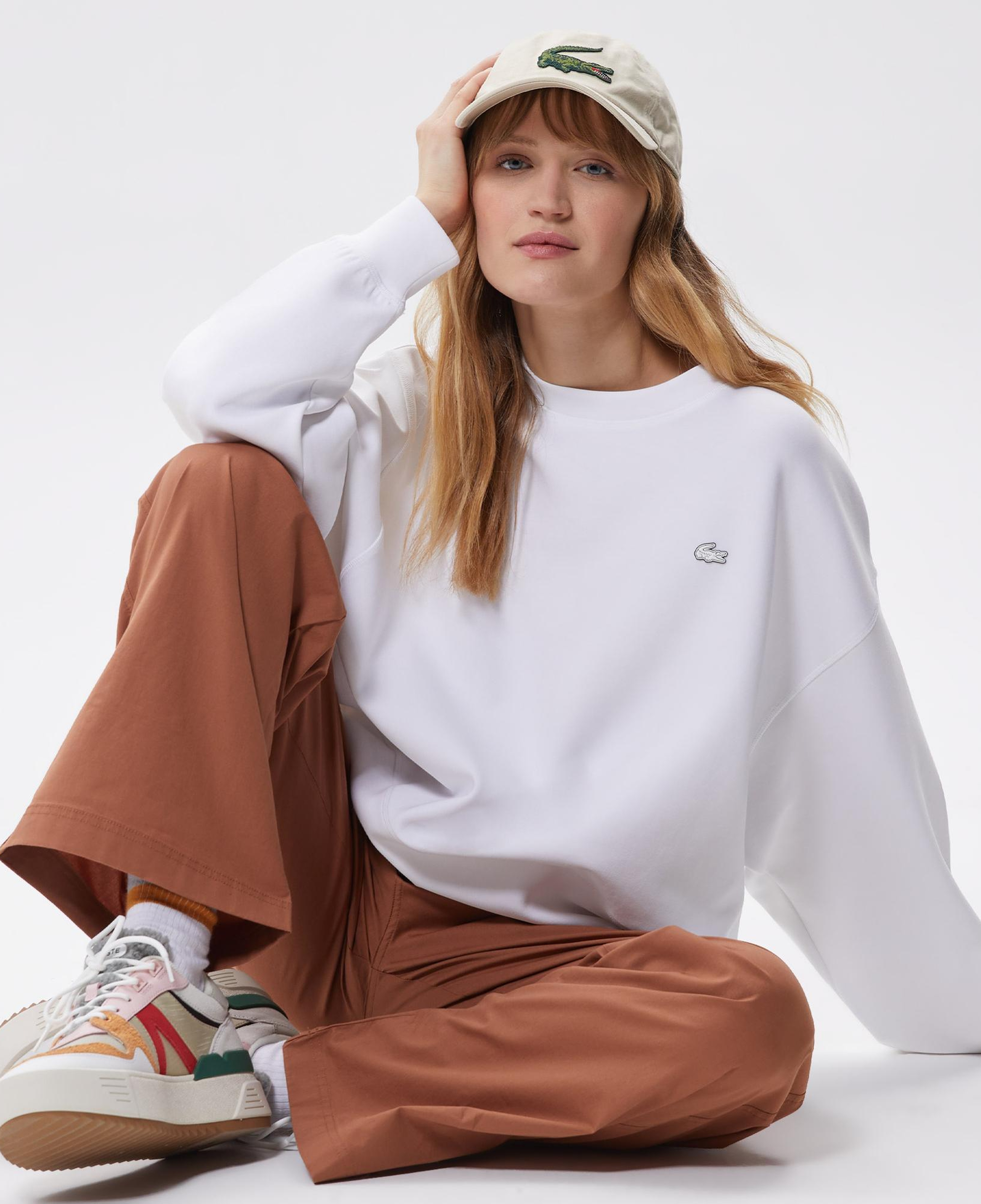 Lacoste Kadın Oversize Fit Bisiklet Yaka Beyaz Sweatshirt