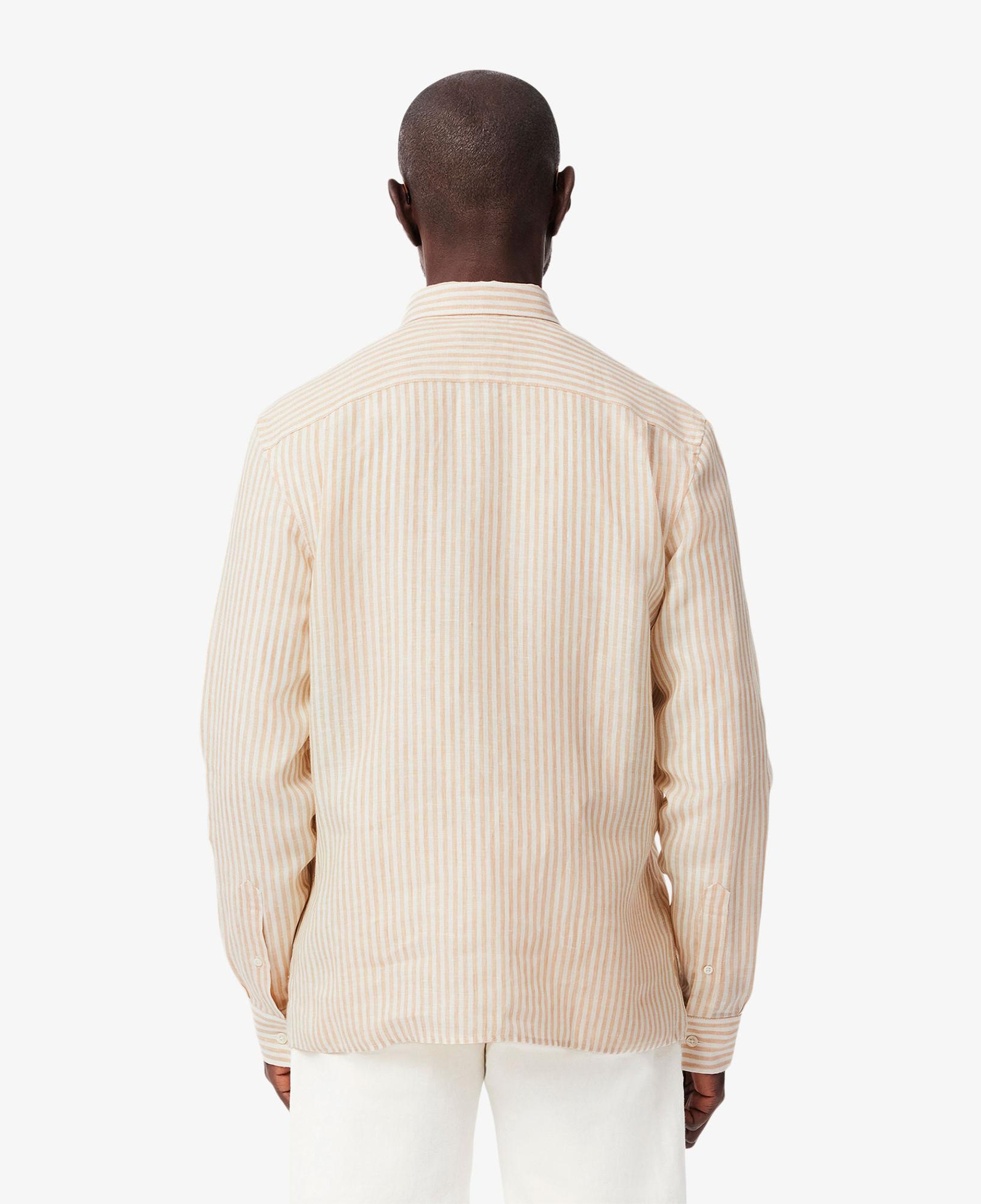 Lacoste Erkek Regular Fit Düğmeli Yaka Çizgili Keten Sarı Gömlek