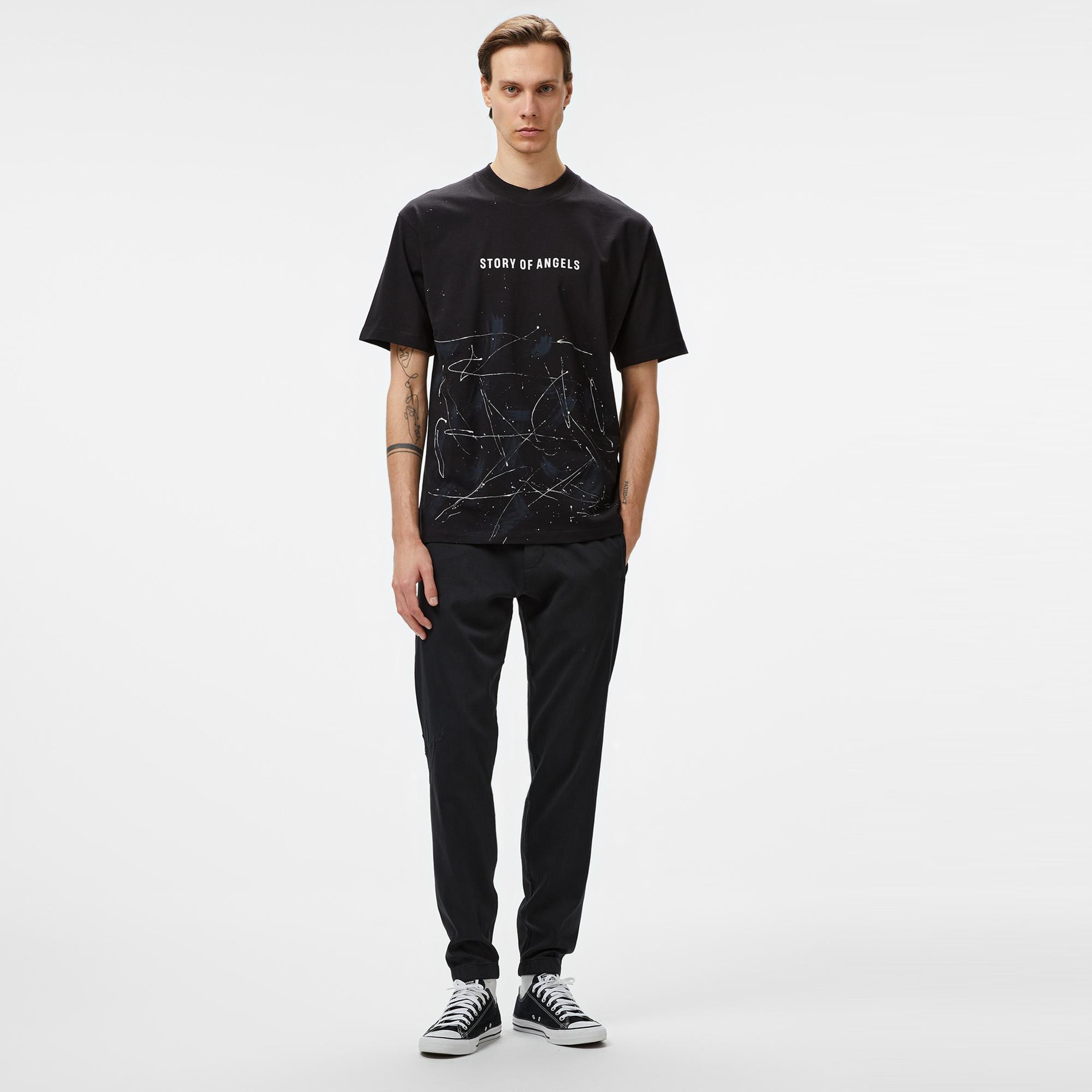 Story Of Angels Soa Romance Hand-Dye  Erkek Siyah T-Shirt