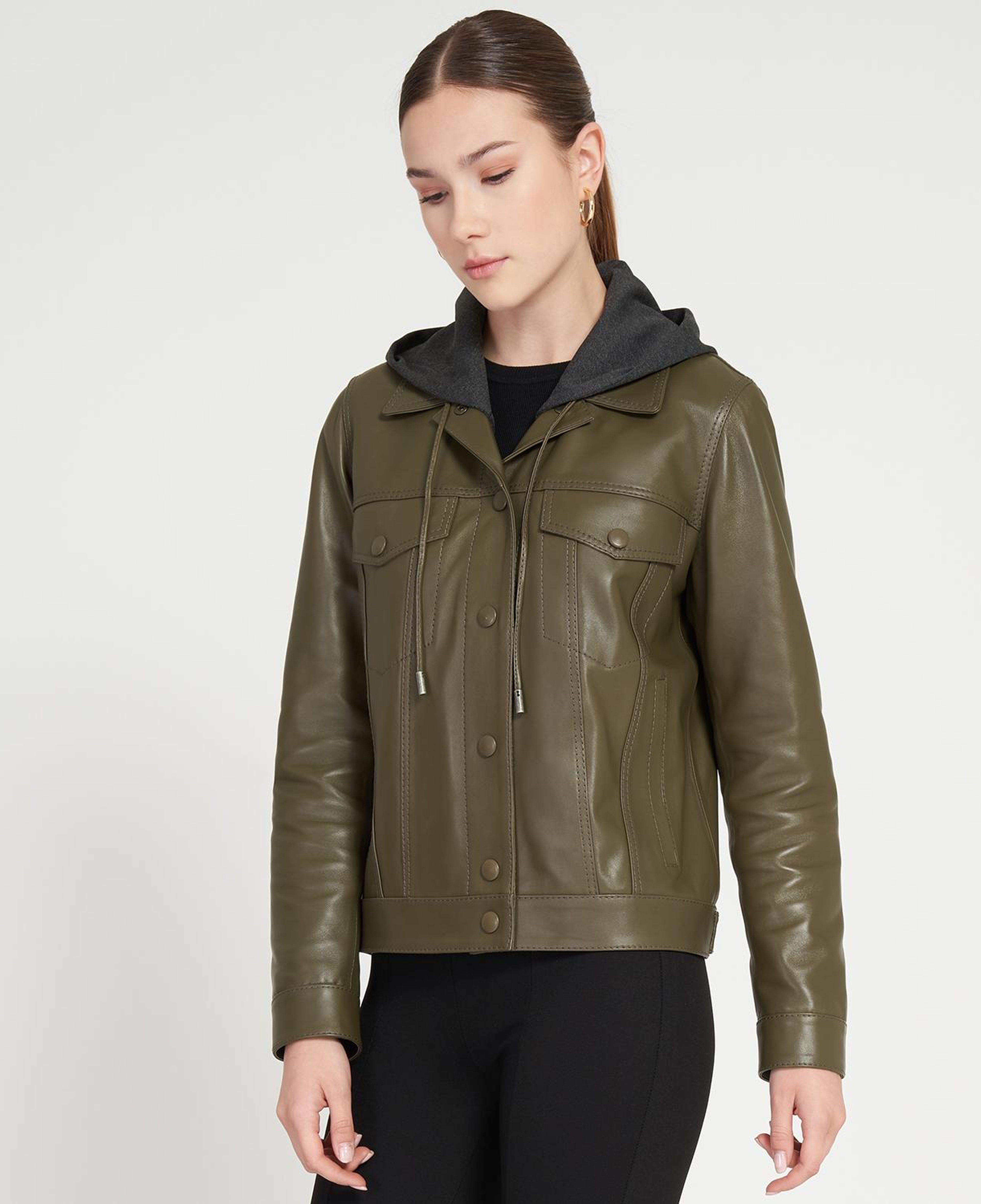 Alicia Haki Kadın Deri Kapüşonlu Ceket