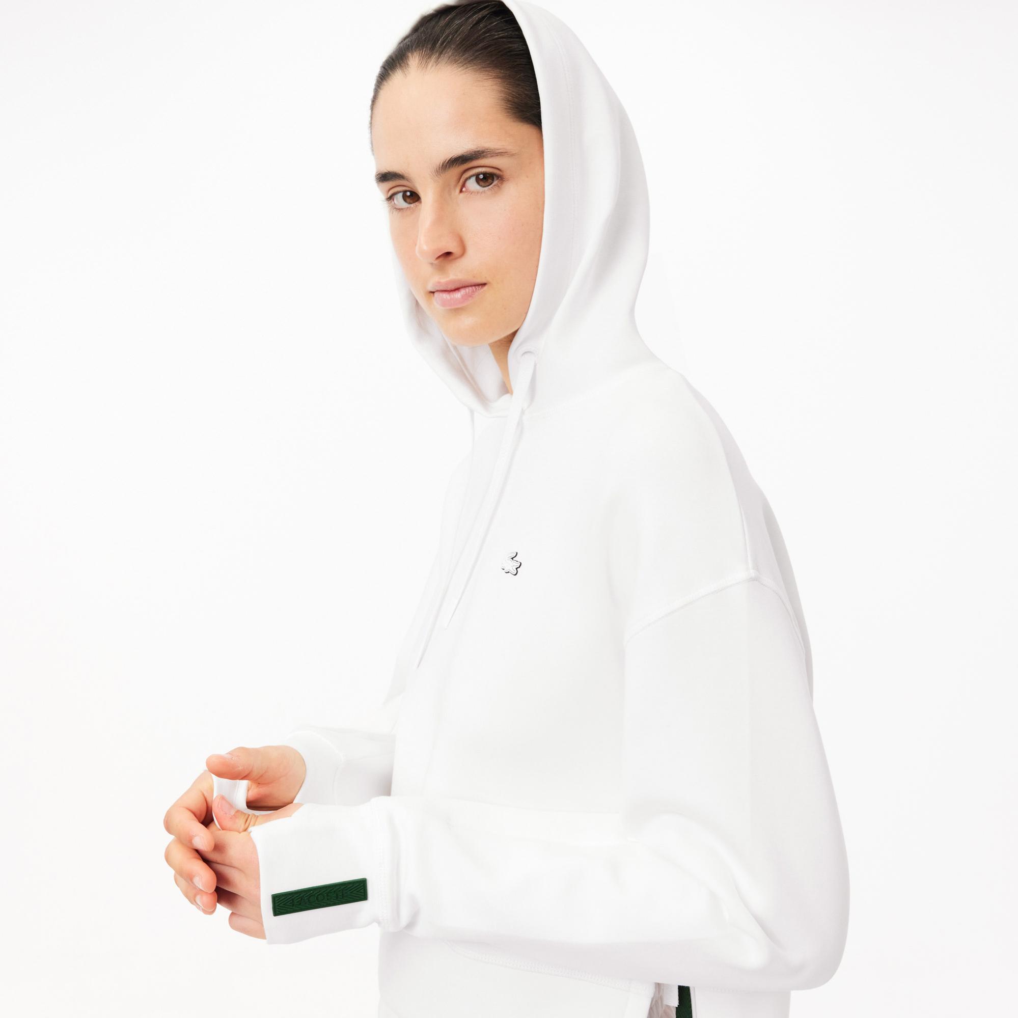 Lacoste Relaxed Fit Kadın Kapüşonlu Beyaz Sweatshirt