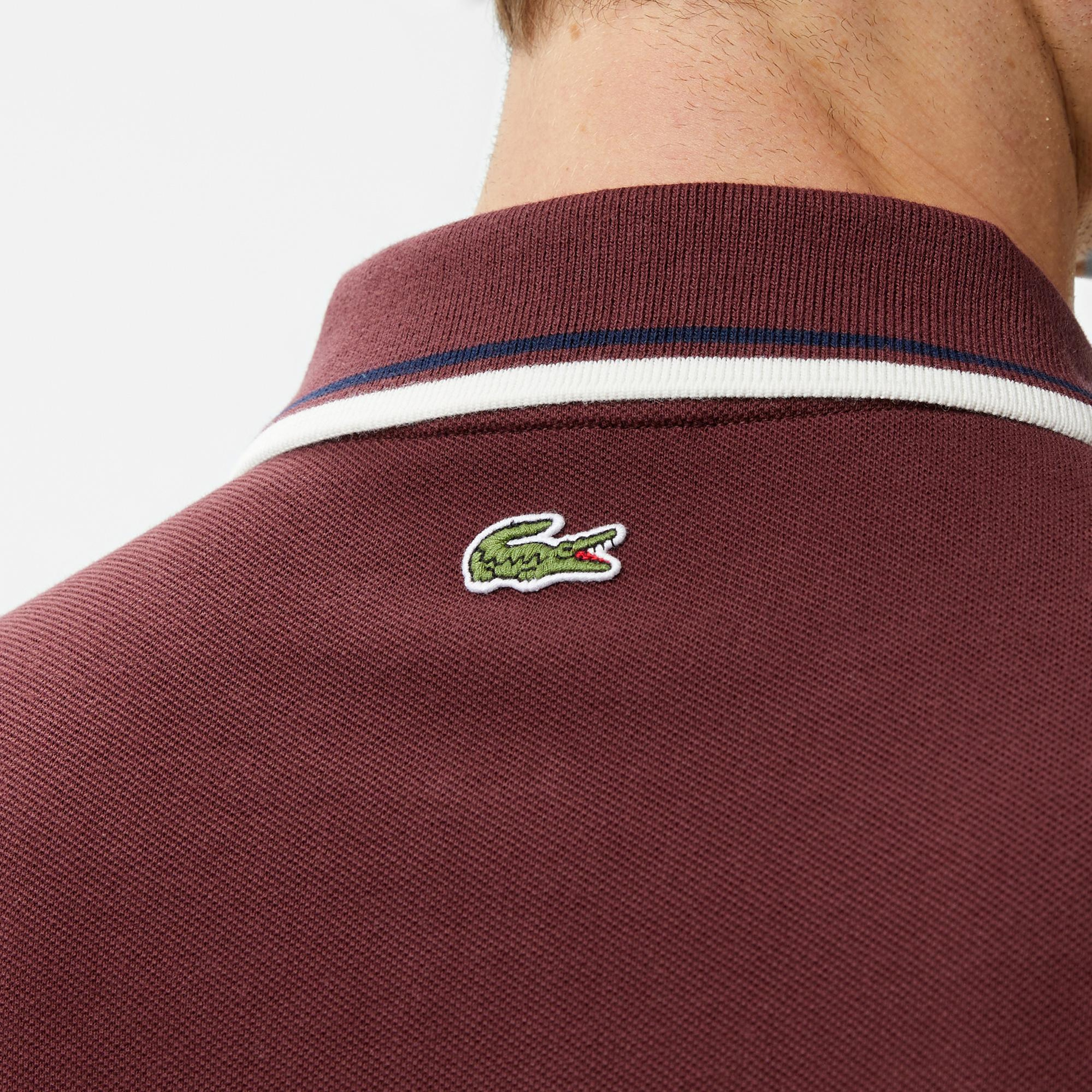Lacoste Erkek Regular Fit Uzun Kollu Yarım Fermuarlı Bordo Polo