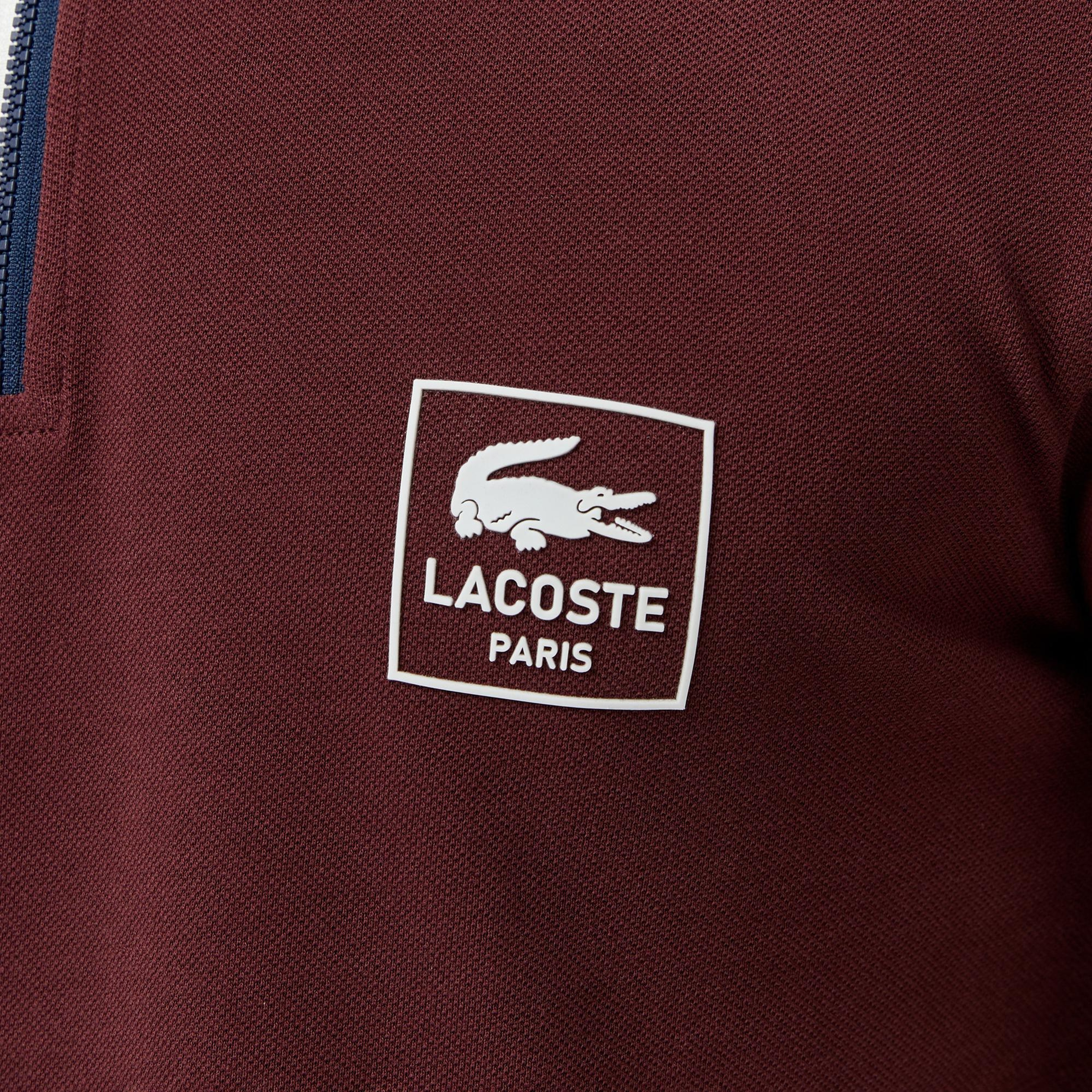Lacoste Erkek Regular Fit Uzun Kollu Yarım Fermuarlı Bordo Polo
