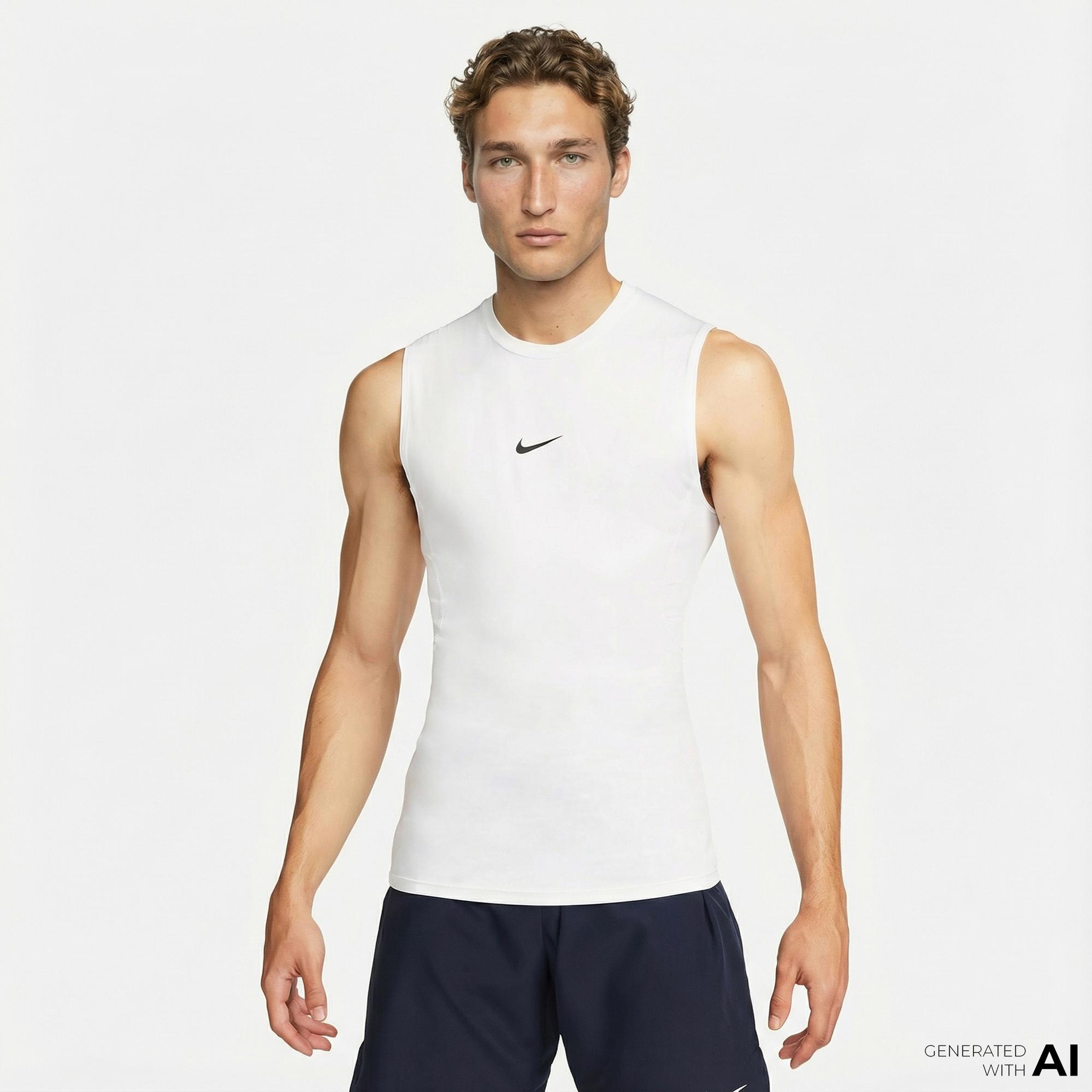 Nike Pro Dri-Fit Erkek Beyaz Kolsuz T-Shirt