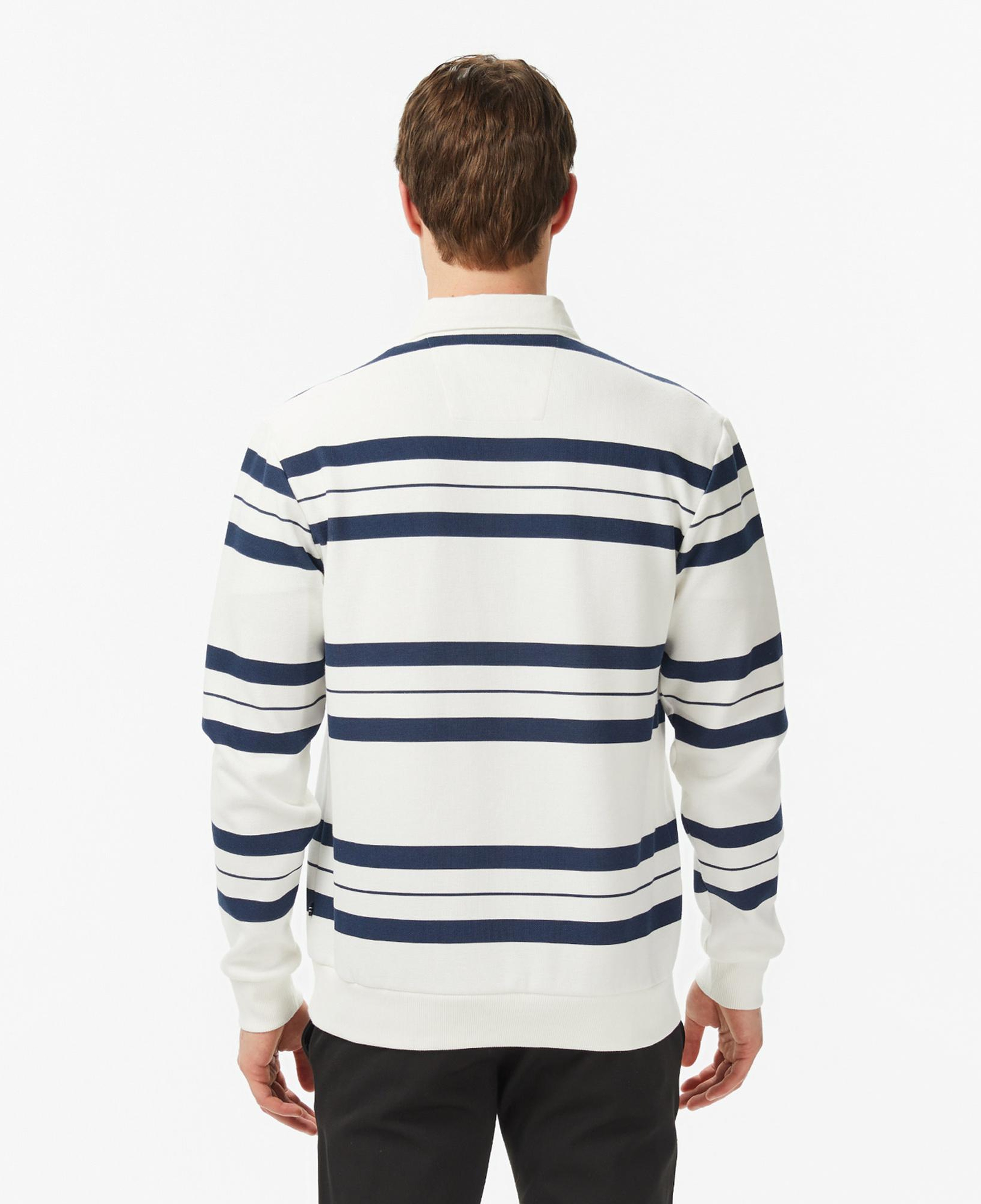 Nautica Erkek Krem Regular Fit Uzun Kollu Çizgili Polo Yaka T-Shirt