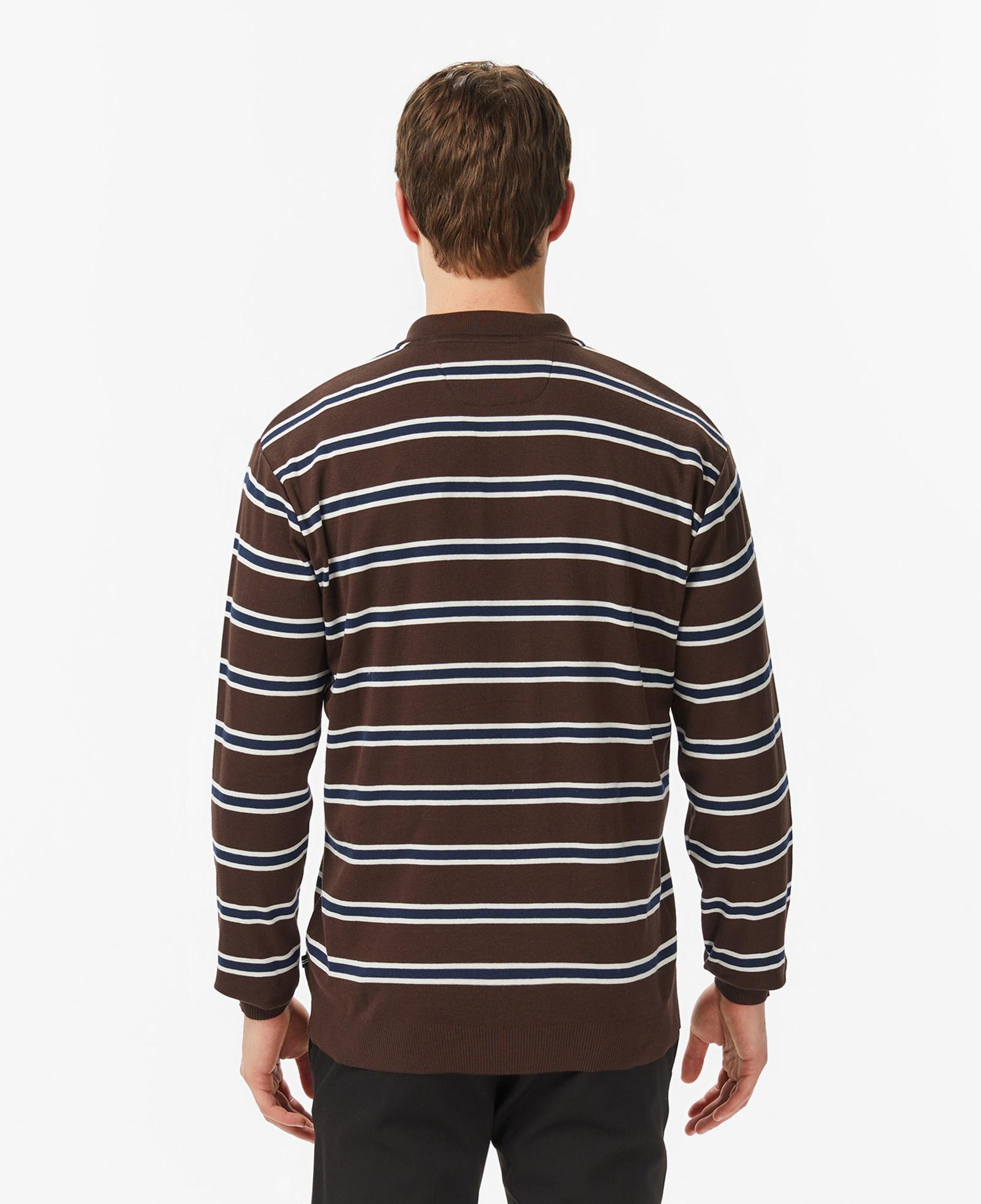 Nautica Erkek Kahverengi Regular Fit Uzun Kollu Çizgili Polo Yaka T-Shirt