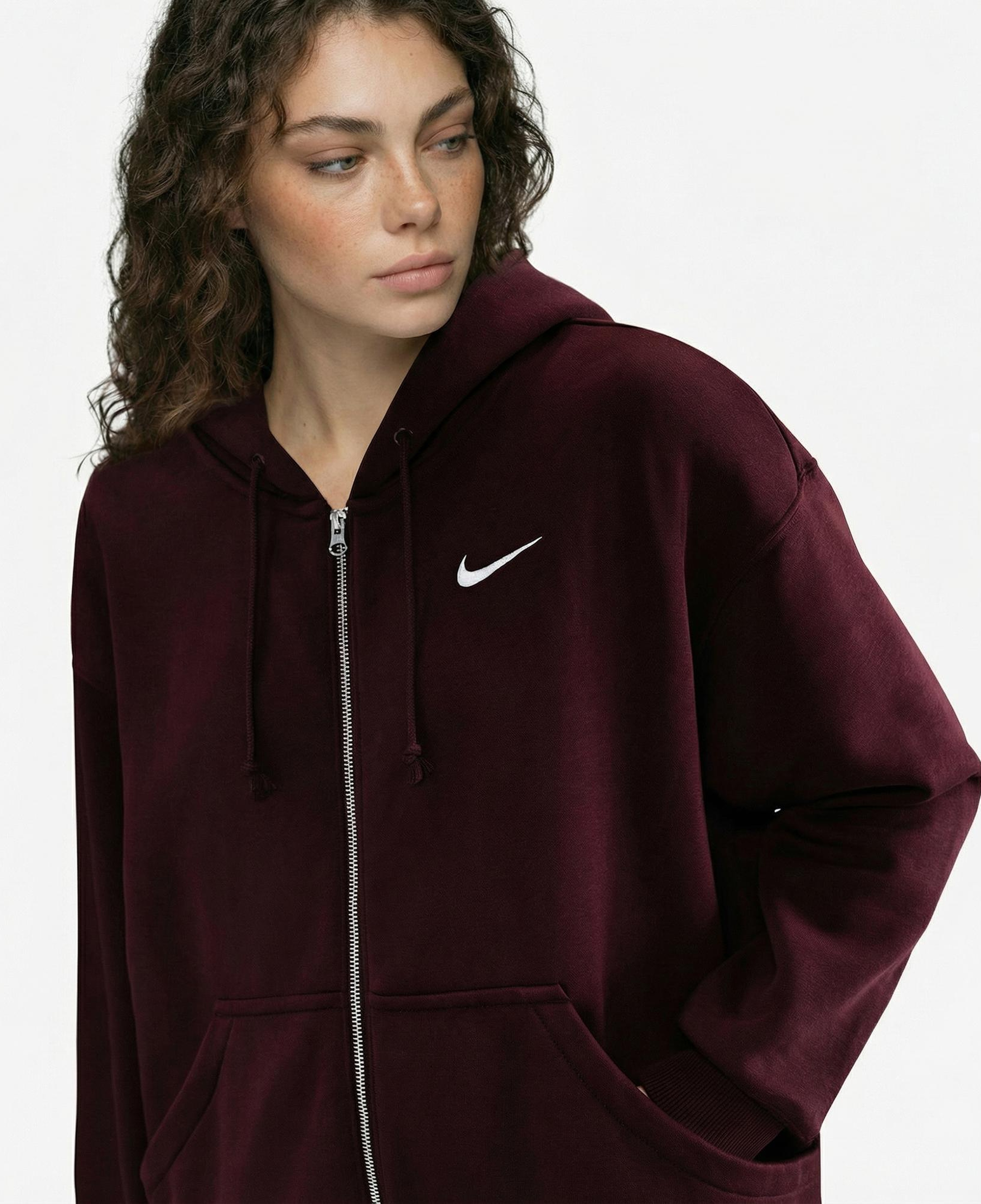 Nike Sportswear Phoenix Fleece Oversize Kadın Bordo Hoodie