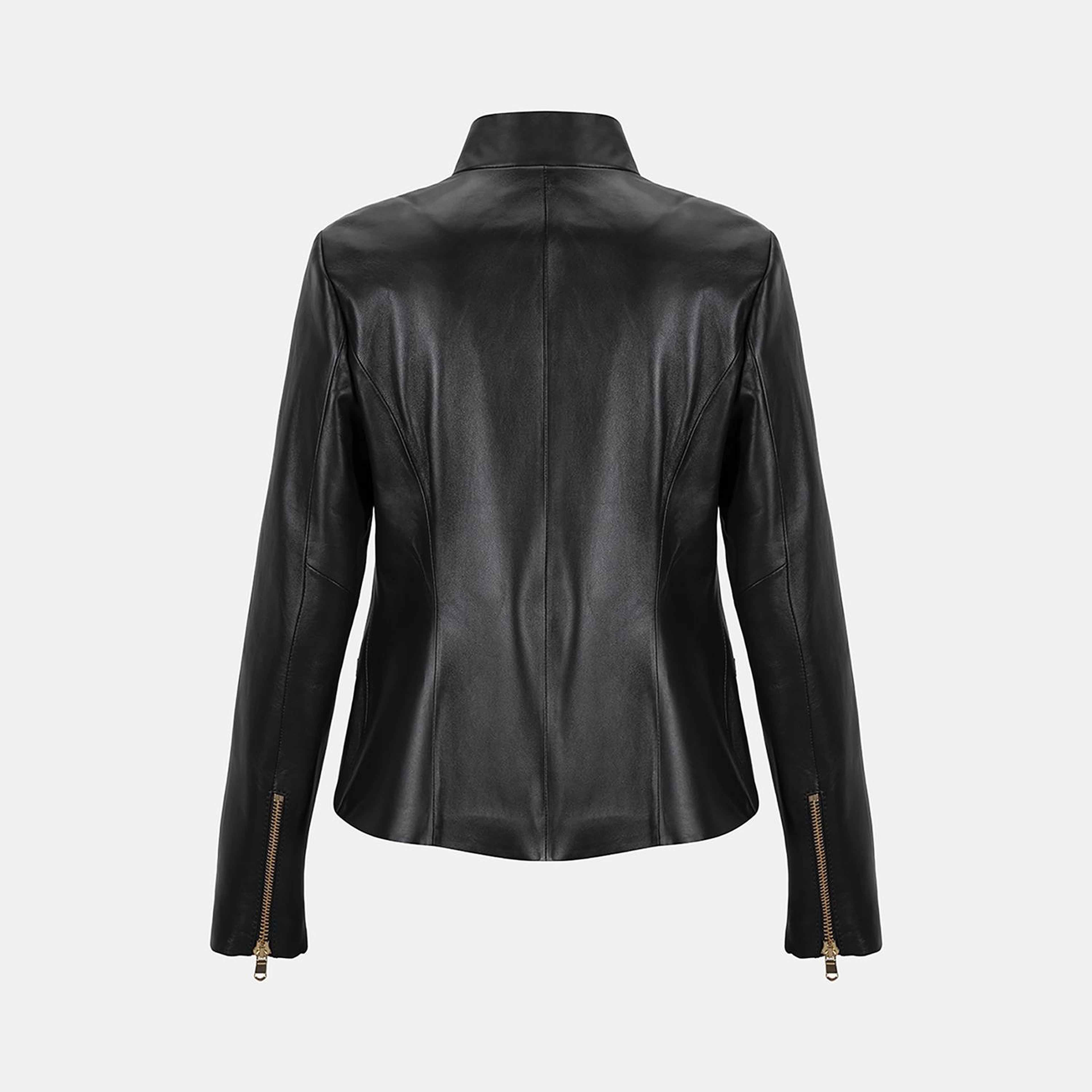 Kadın Siyah Hakim Yakalı Fit Deri Ceket