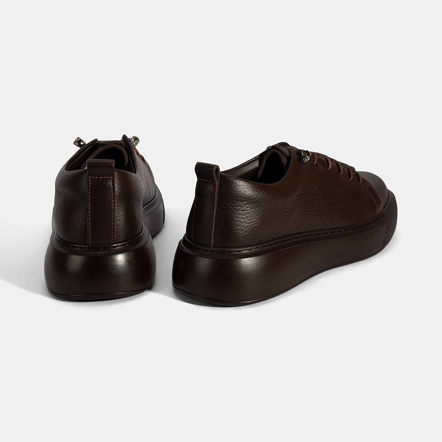 Kadın Kahve Bağcıklı Deri Spor Ayakkabı