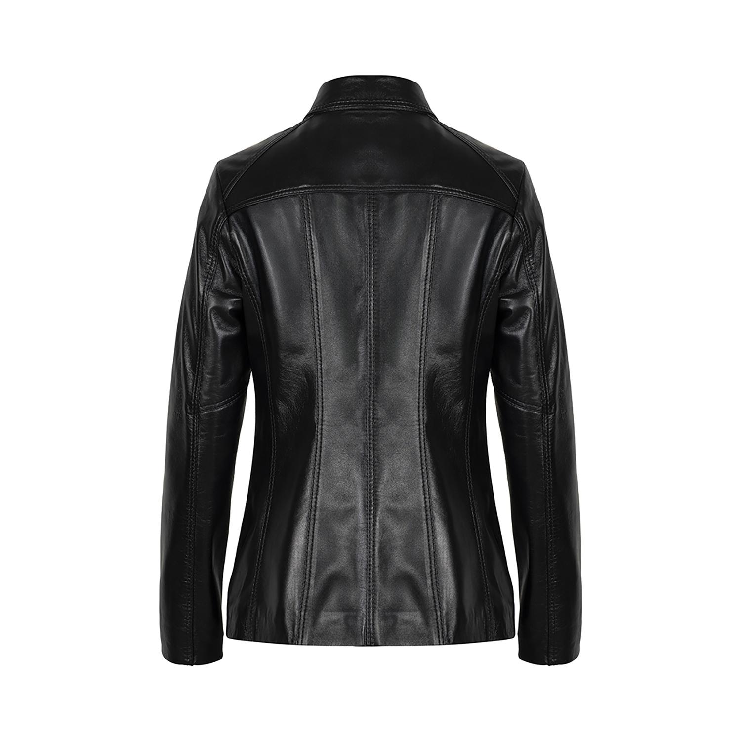 Kadın Siyah Gömlek Yakalı Fit Deri Ceket