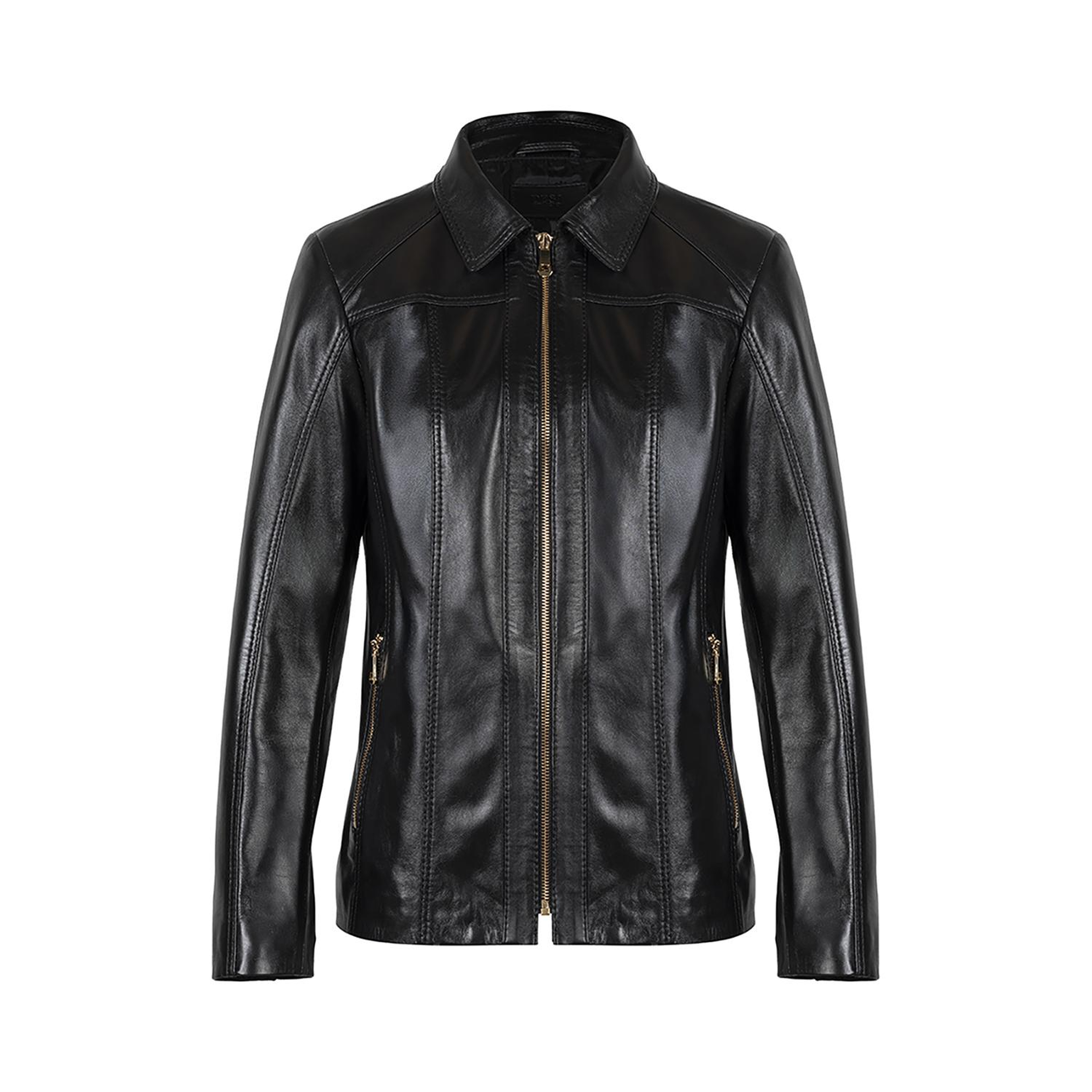 Kadın Siyah Gömlek Yakalı Fit Deri Ceket