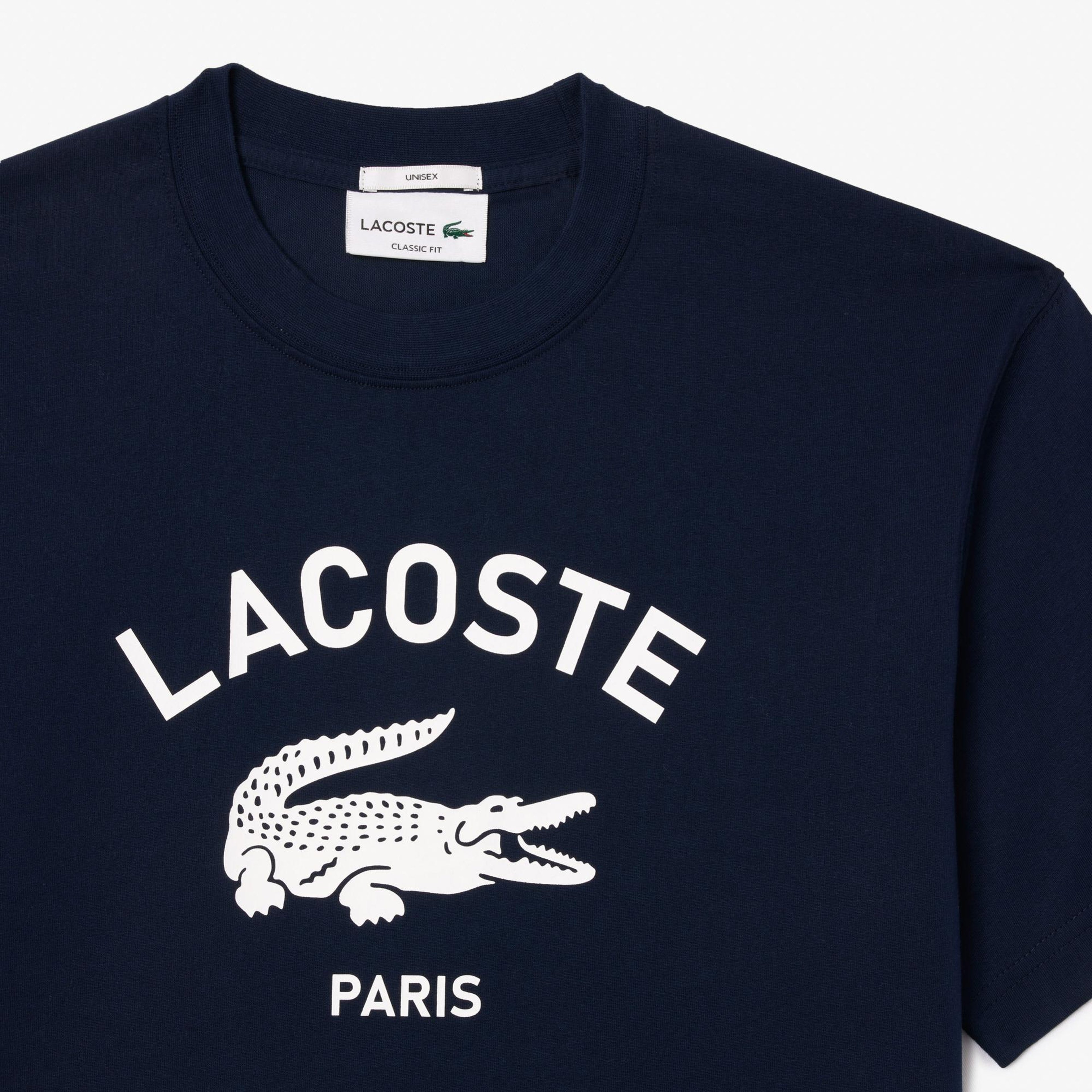 Lacoste Unisex Classic Fit Bisiklet Yaka Baskılı Lacivert T-Shirt