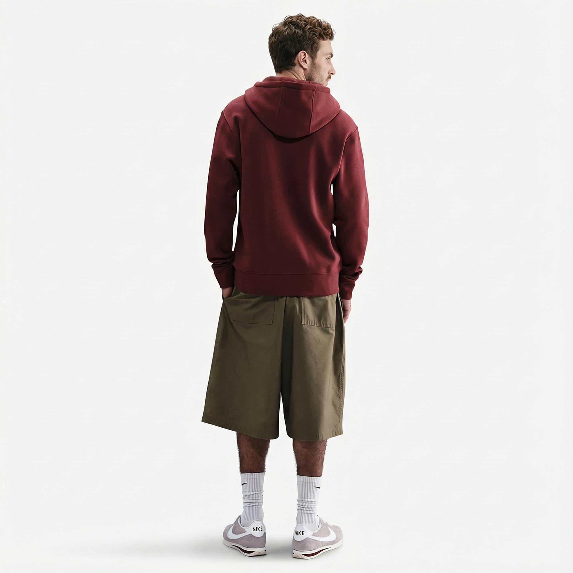 Nike Club Erkek Bordo Kapüşonlu Hoodie