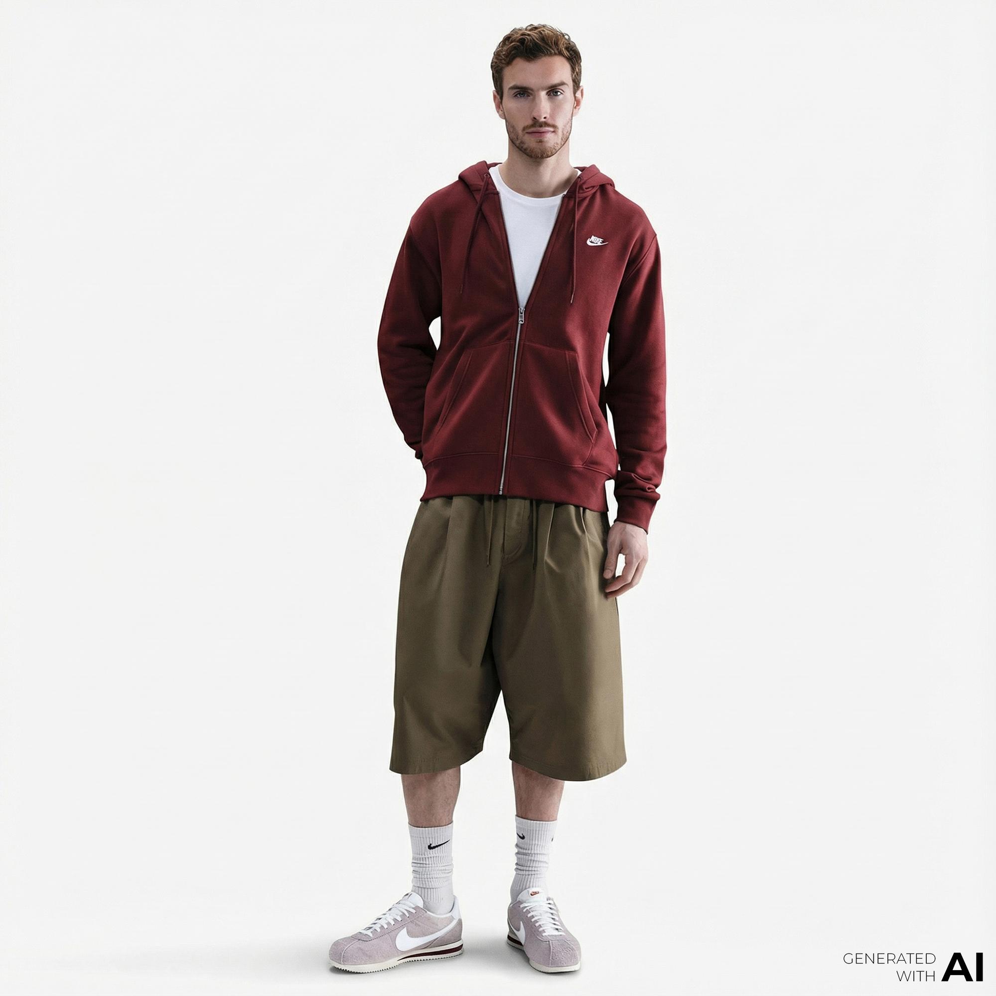Nike Club Erkek Bordo Kapüşonlu Hoodie