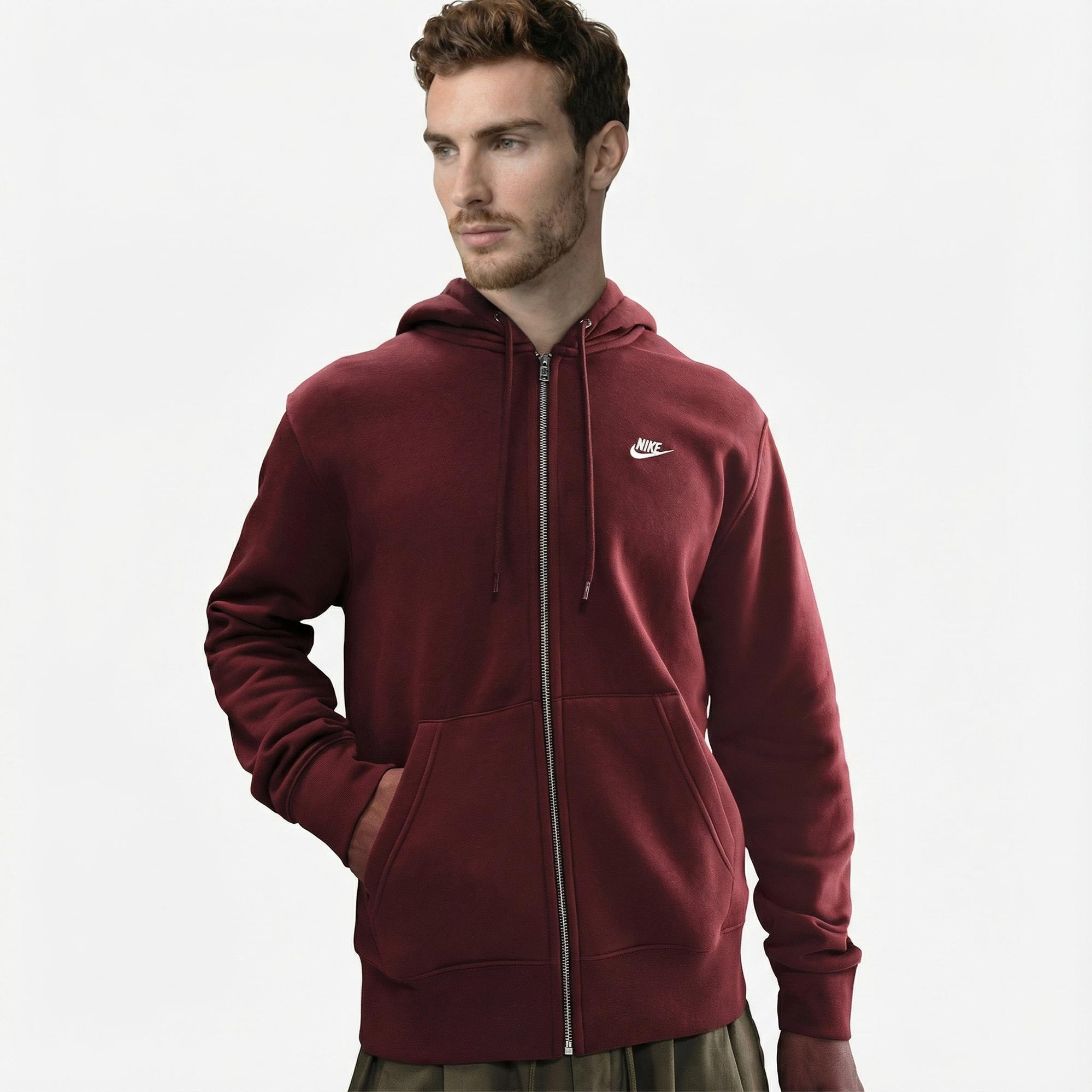 Nike Club Erkek Bordo Kapüşonlu Hoodie