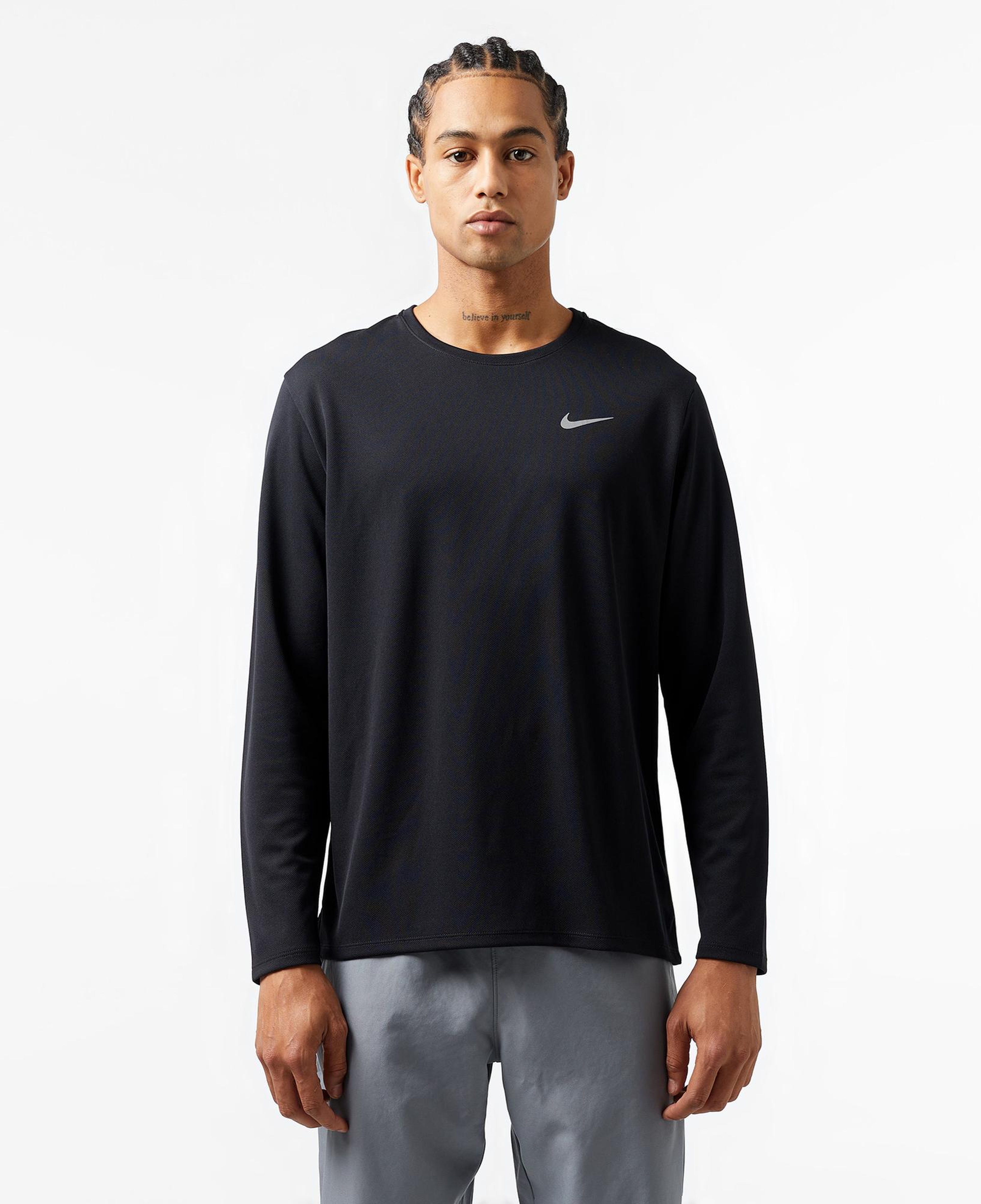 Nike Dri-Fit Miler Erkek Siyah Uzun Kollu T-Shirt