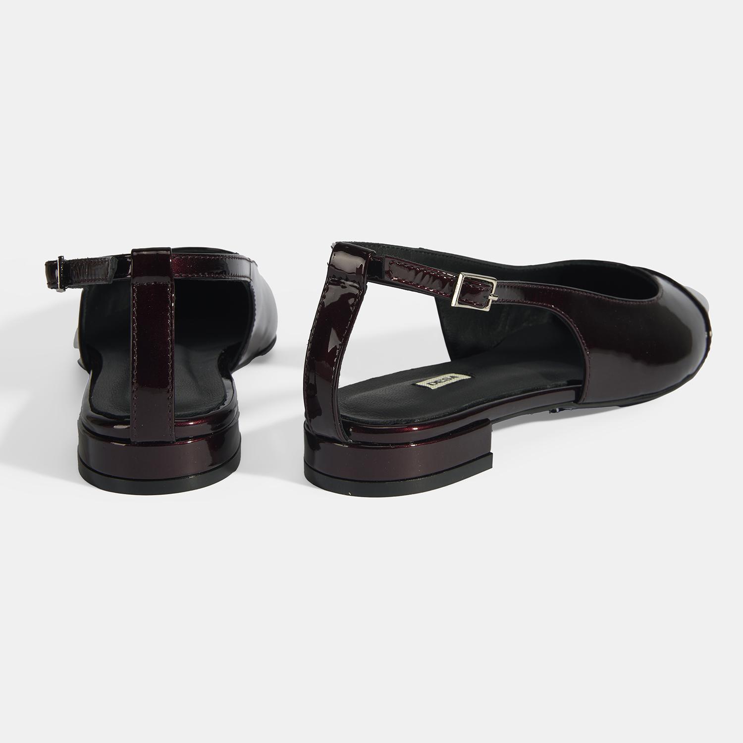 Kadın Bordo Ayarlanabilir Tokalı Rugan Babet