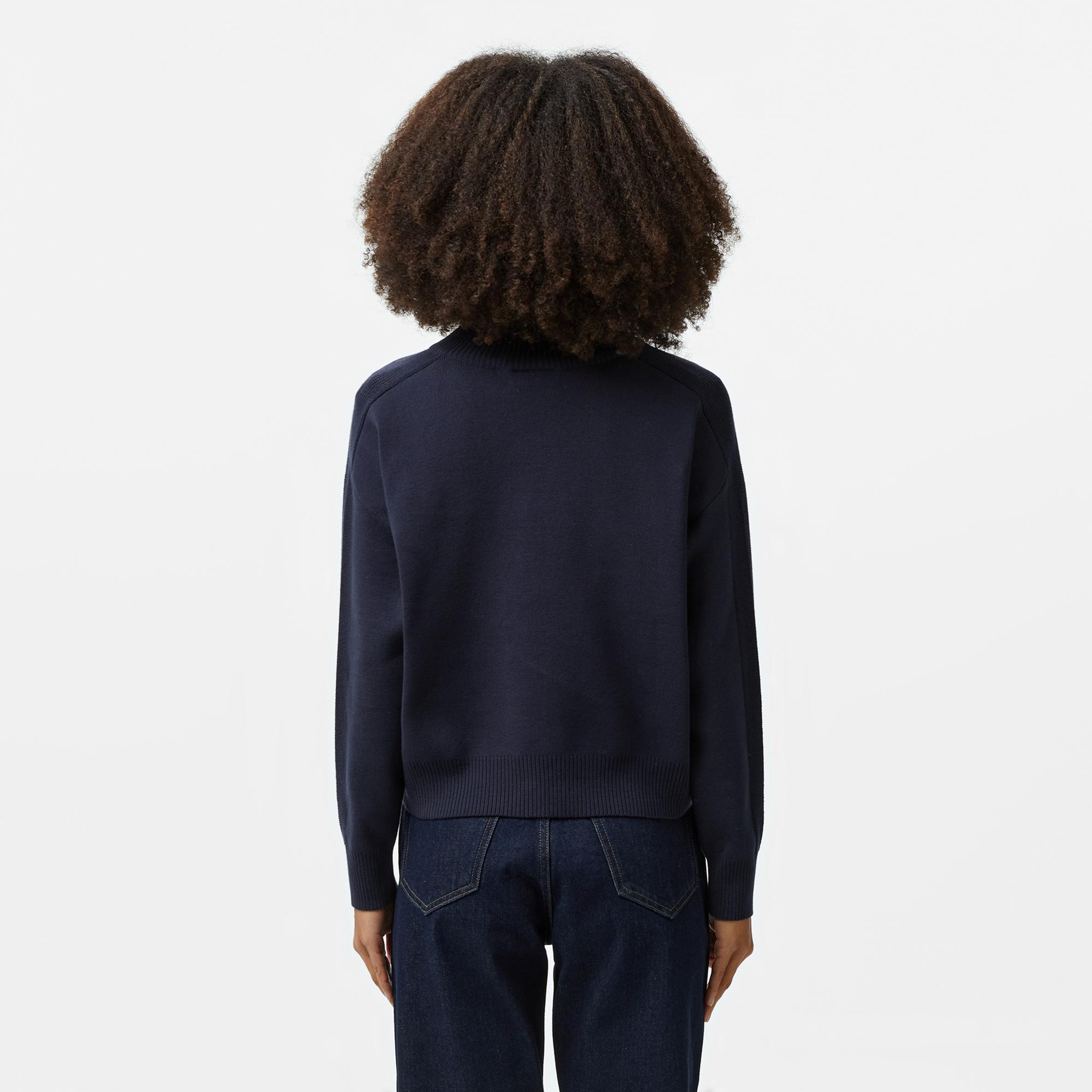 Lacoste Kadın Relaxed Fit Yarım Fermuarlı Lacivert Triko